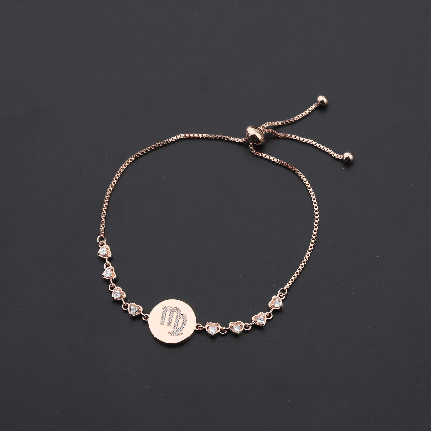 ENSIANTH Rose Gold Zodiac Sign Adjustable Bracelet for Women - Personalized Birthday Gift, Dainty Astrology Jewelry for Everyday Wear & Special Occasions