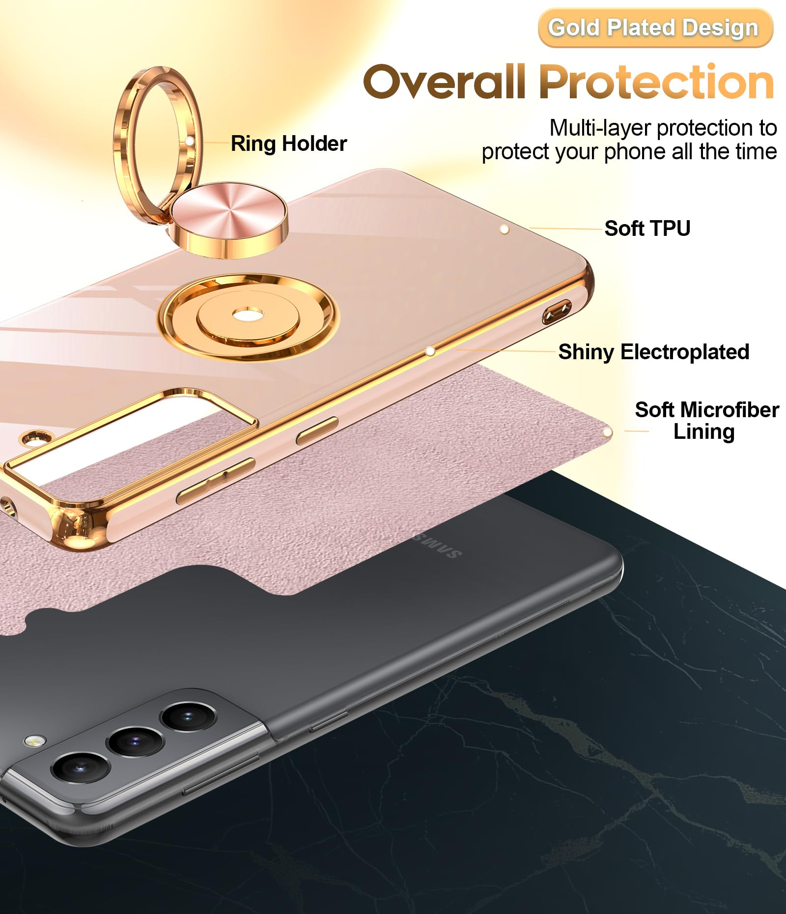 Magnetic Phone Case for Samsung S21 5G - 360° Rotating Ring Holder & Car Mount | Fashion Pink TPU Case for Women