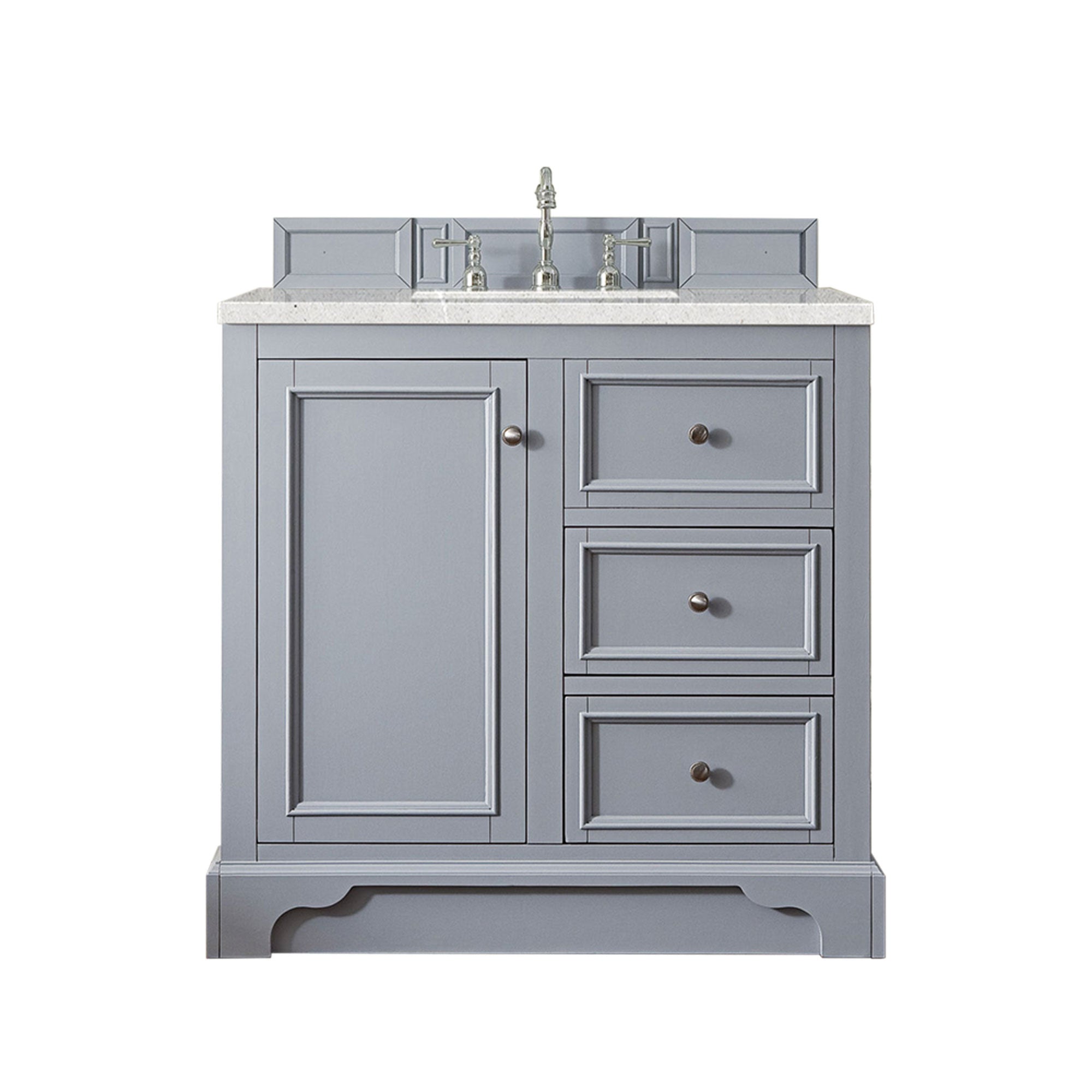 De Soto 36 Inch Single Bathroom Vanity with 3CM Eternal Serena Quartz Top in Silver Gray - Perfect for Modern Bathroom Renovations & Small Space Designs