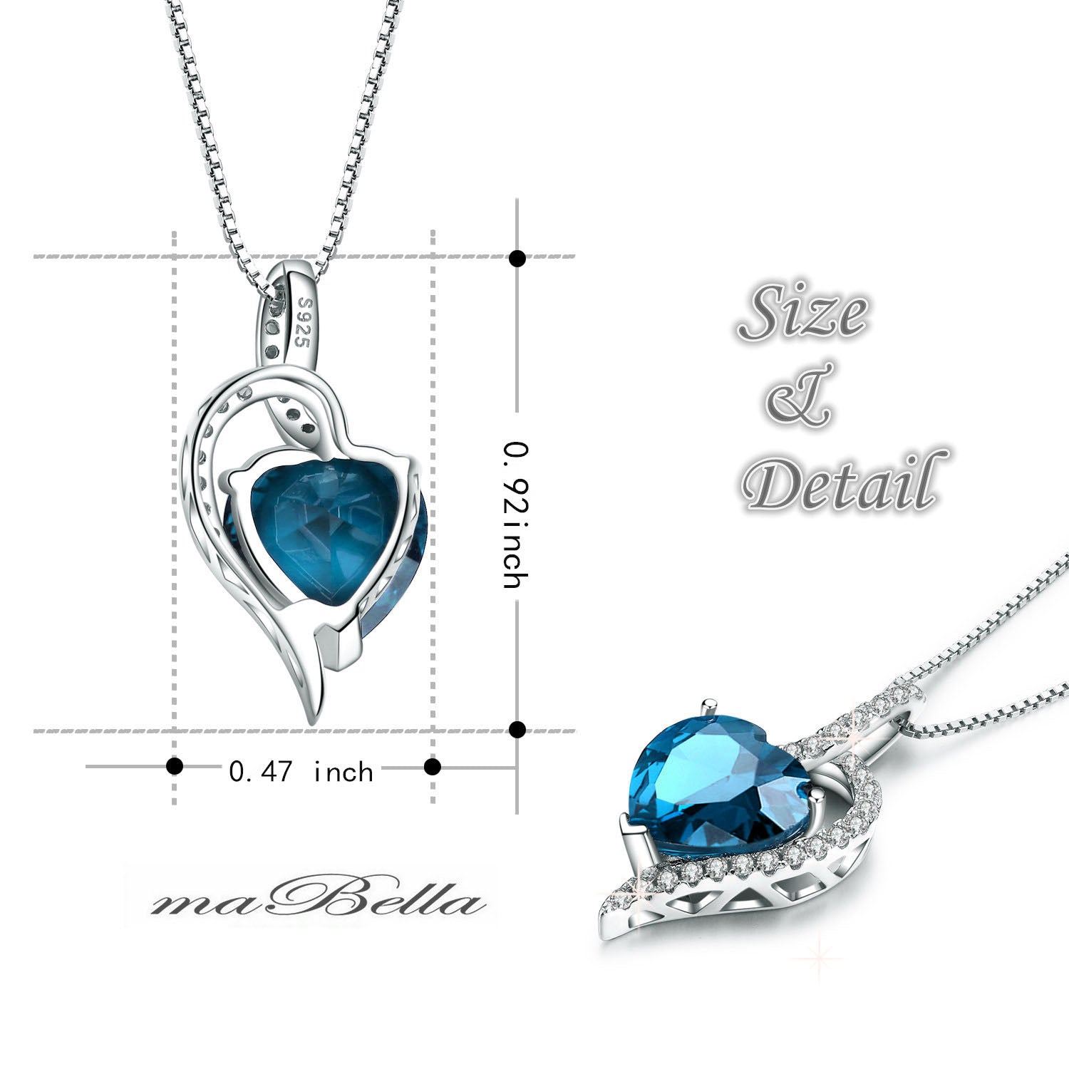 Sterling Silver Heart Pendant Necklace with Simulated Blue Sapphire, Ruby & Blue Topaz - Elegant Jewelry Gift for Women, Perfect for Valentine's Day, Anniversary & Birthday
