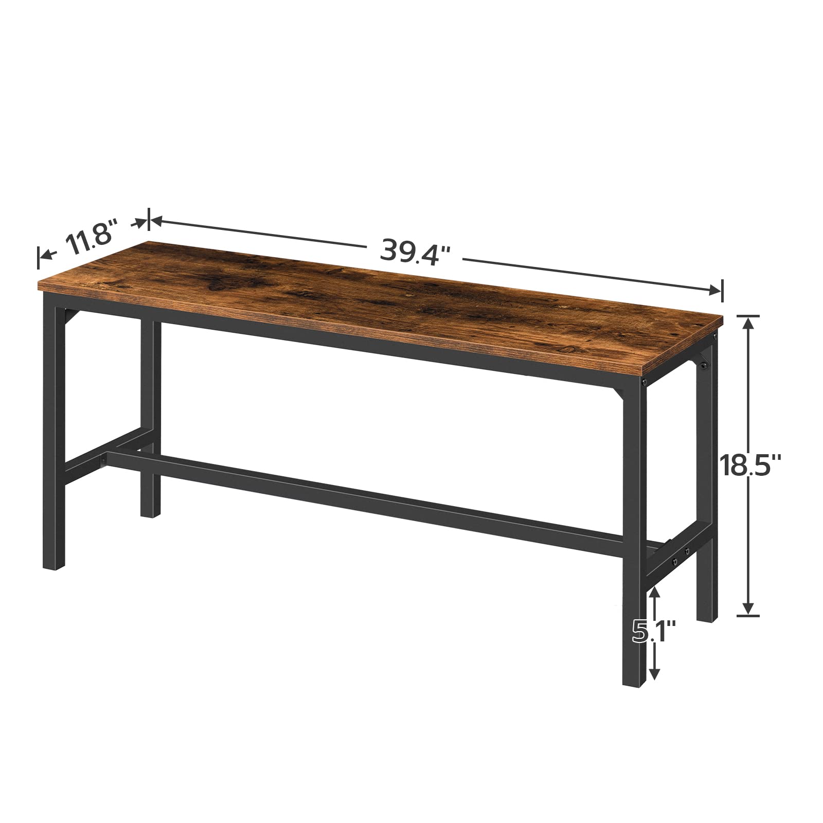 HOOBRO 2-Pack Industrial Dining Benches, Rustic Brown Wooden Kitchen Table Benches - Sturdy & Durable Indoor Seating for Dining Room, Kitchen, Living Room & Bedroom - Perfect for Farmhouse Decor & Small Space Dining