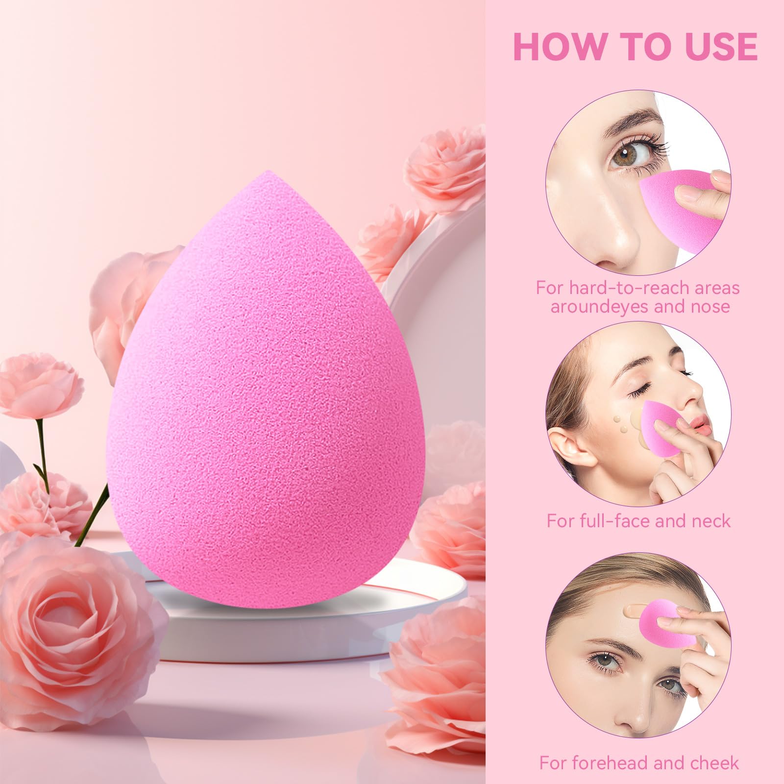 6 PCS Makeup Sponges Set - Latex Free Beauty Blender for Foundation, Liquid, Cream & Powder - Soft Pink Blending Sponge for Flawless Makeup Application - Perfect for Daily Use, Travel & Professional Makeup Artists
