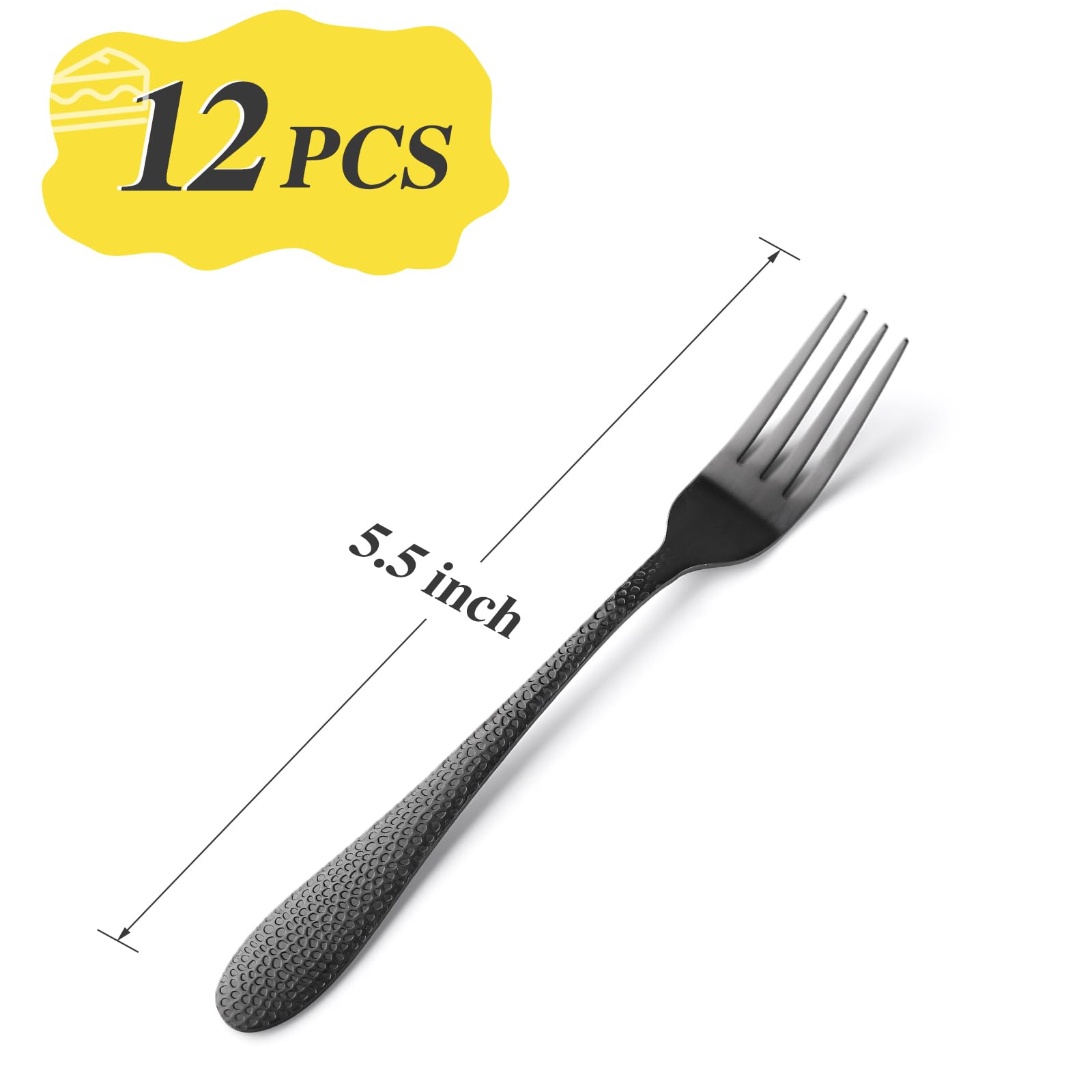 12-Piece Stainless Steel Mini Forks Set - SANLUNS 18/10 4-Tine Appetizer, Dessert, Cocktail, Salad & Fruit Forks, 5.5 Inch Oyster Forks (Black) - Perfect for Parties, Weddings, Picnics & Elegant Dining