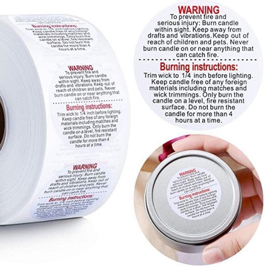 500Pc Round Candle Warning Stickers - Safety Wax Melt Labels for DIY Candle Making, Soap Crafting & Home Arts | Perfect for Candle Packaging, Gift Bags & Craft Projects | Fire Hazard Warning Labels for Safe Candle Use