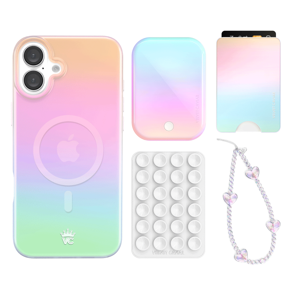 White Opal iPhone Case with Wallet Holder - Slim Protective Cover for iPhone 13/14/15 Pro Max - Perfect for Everyday Use & Travel Accessories