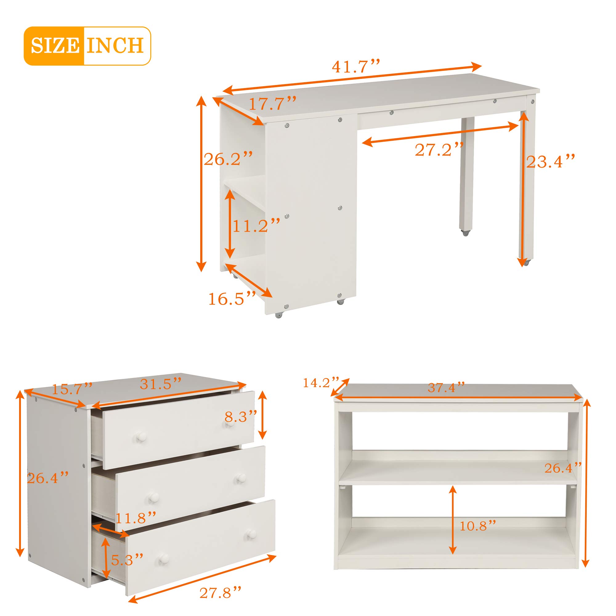 Twin Size Loft Bed with Desk and Cabinet - Low Study Loft Bed Frame with Rolling Portable Desk - Space-Saving Kids and Teens Loft Bed (White) - Perfect for Small Bedrooms, Dorm Rooms, and Home Offices