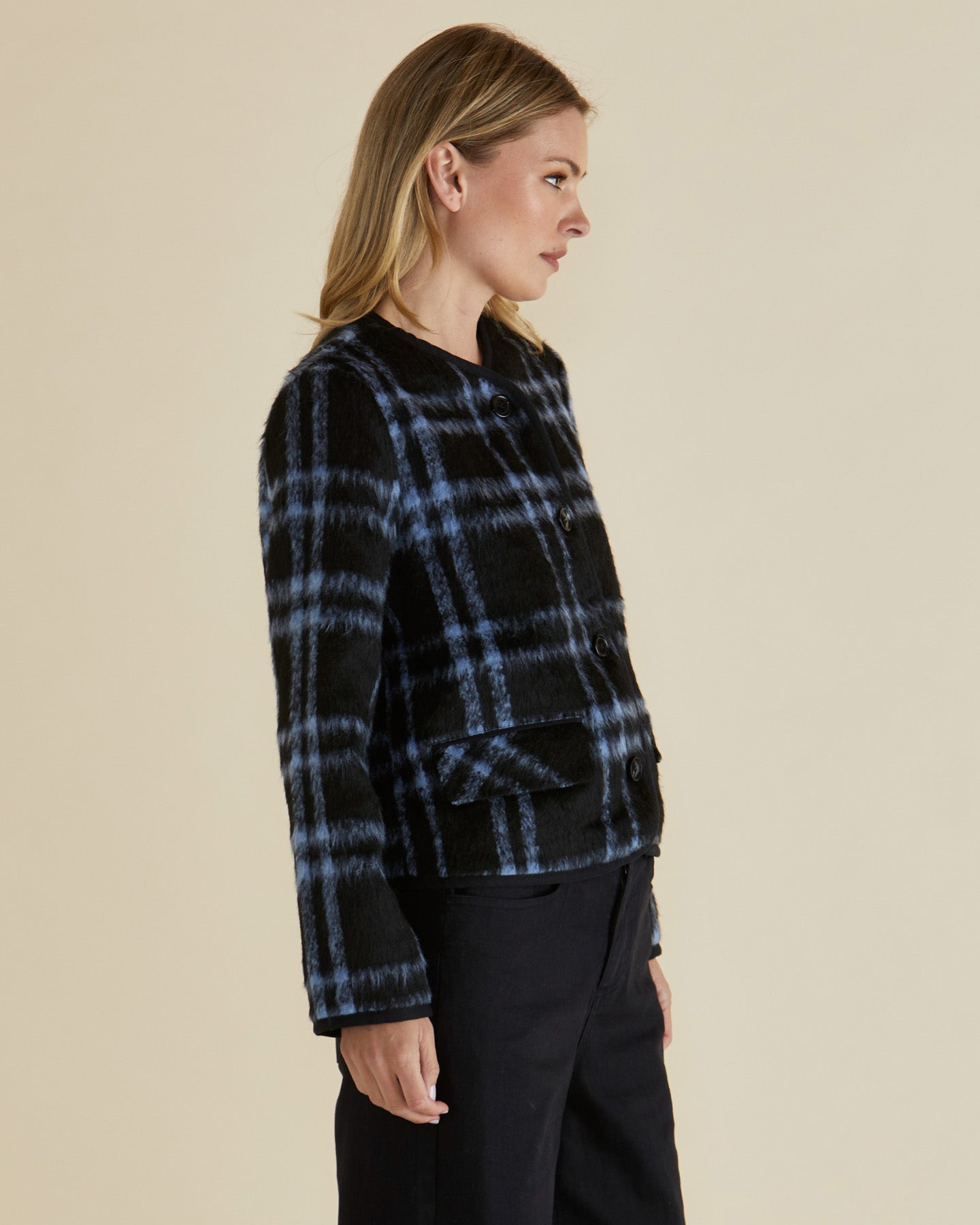 Betty Basics Charlie Check Jacket - Blue Plaid Coat for Women | Casual Outerwear for Fall & Winter | Perfect for Office, Dating & Travel