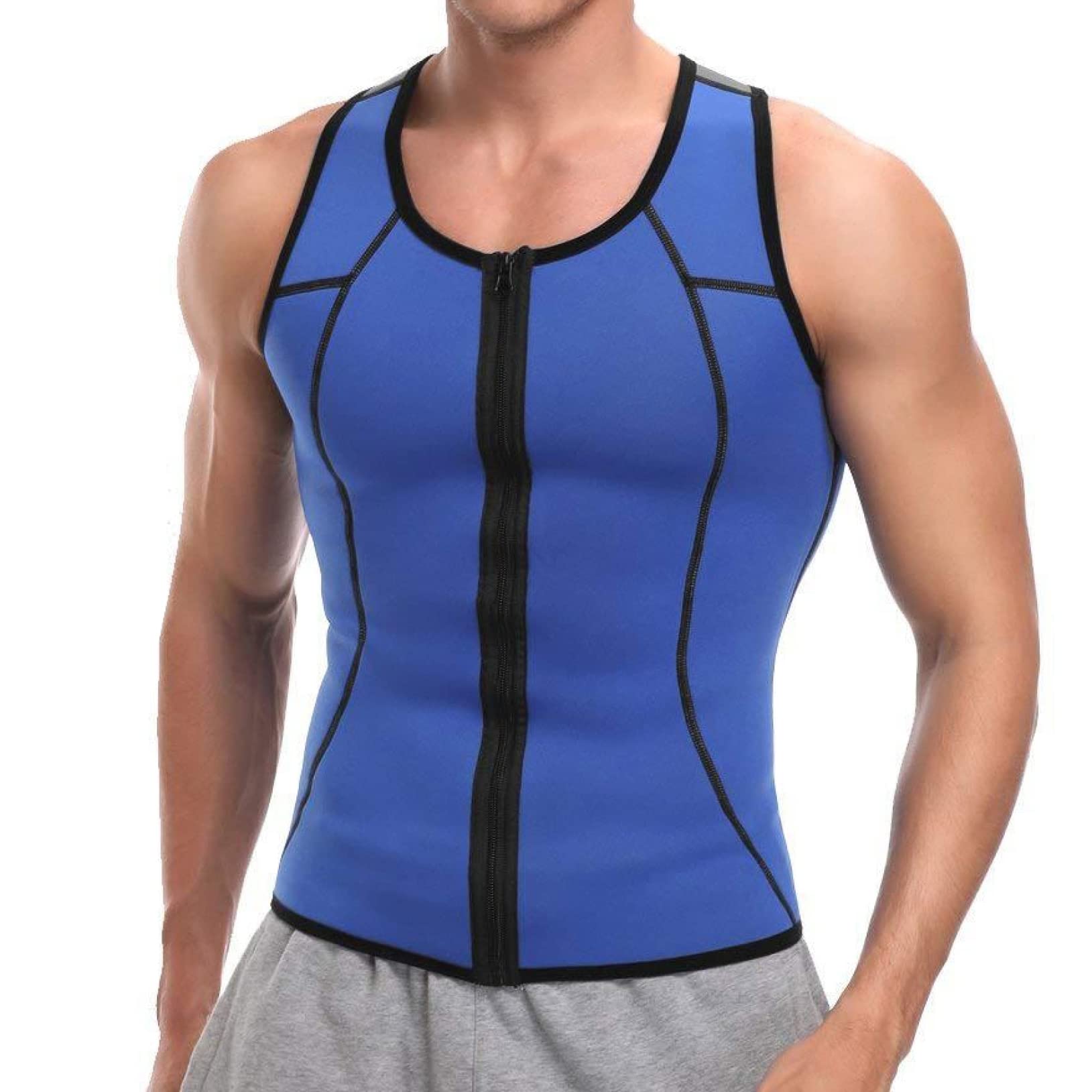 EBRICON Men's Slimming Body Shaper Vest - Breathable Neoprene Workout Shirt with Zipper, Moisture Wicking & Abdomen Support - Ideal for Gym, Running & Everyday Wear