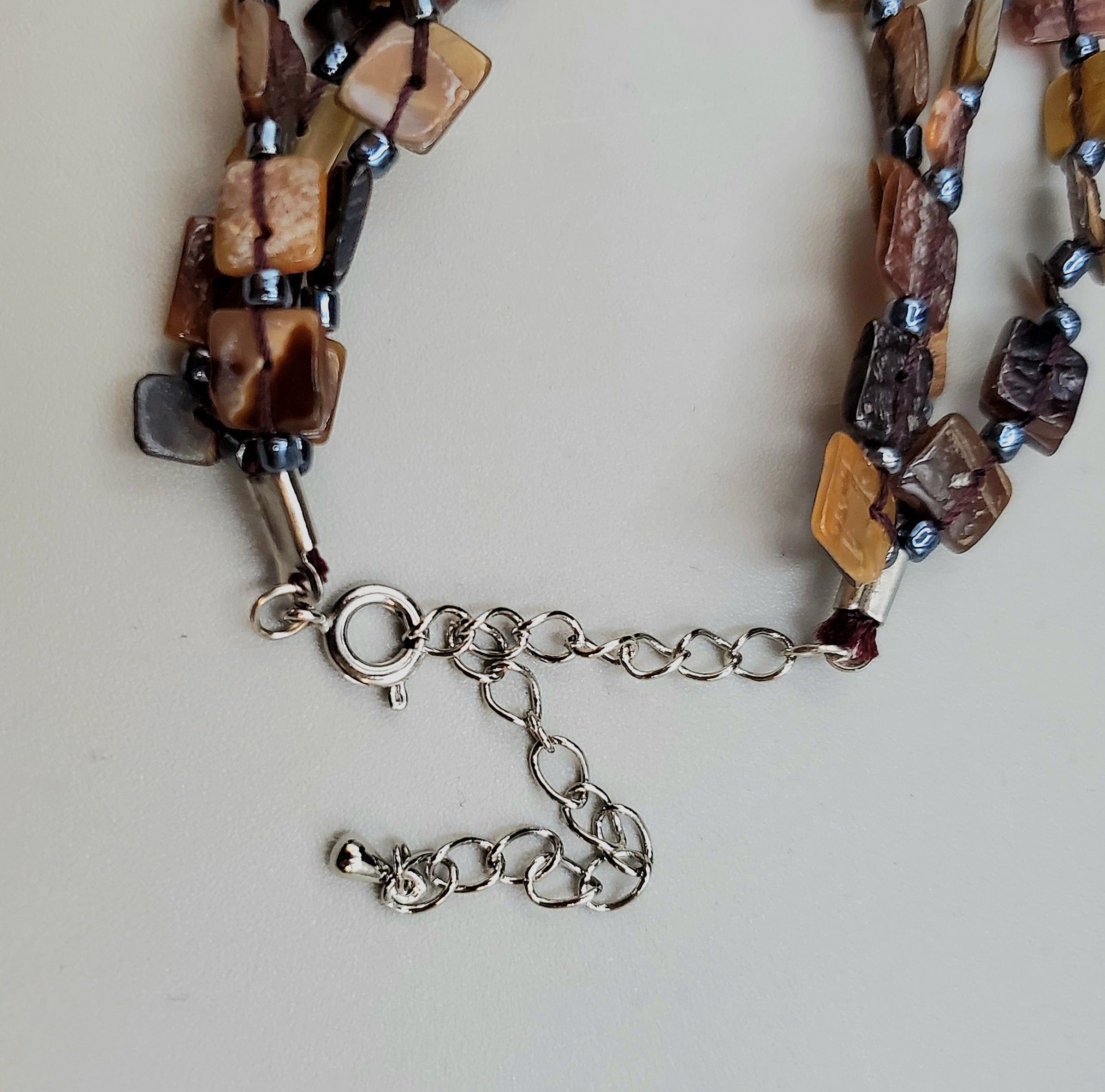 Handmade Carved Shell and Hematite Beaded Necklace for Women - Boho Beach Jewelry, Perfect for Summer Vacations & Layering