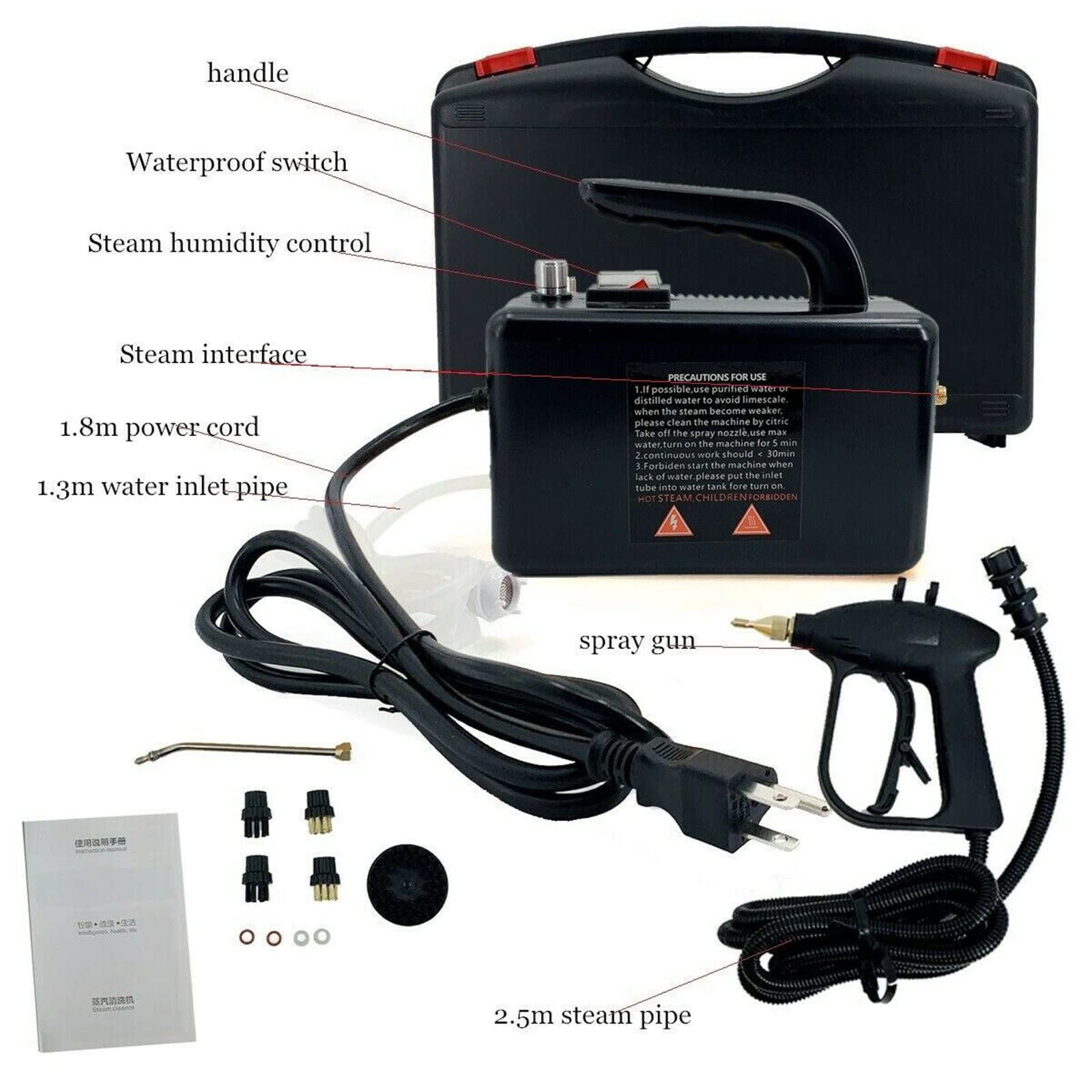 **High Pressure Steam Cleaner Handheld - 1500W High Temperature Steam Cleaning Machine for Kitchen, Bathroom, Car, Floors - 360° All-Round Deep Cleaning - Perfect for Home & Auto Detailing**