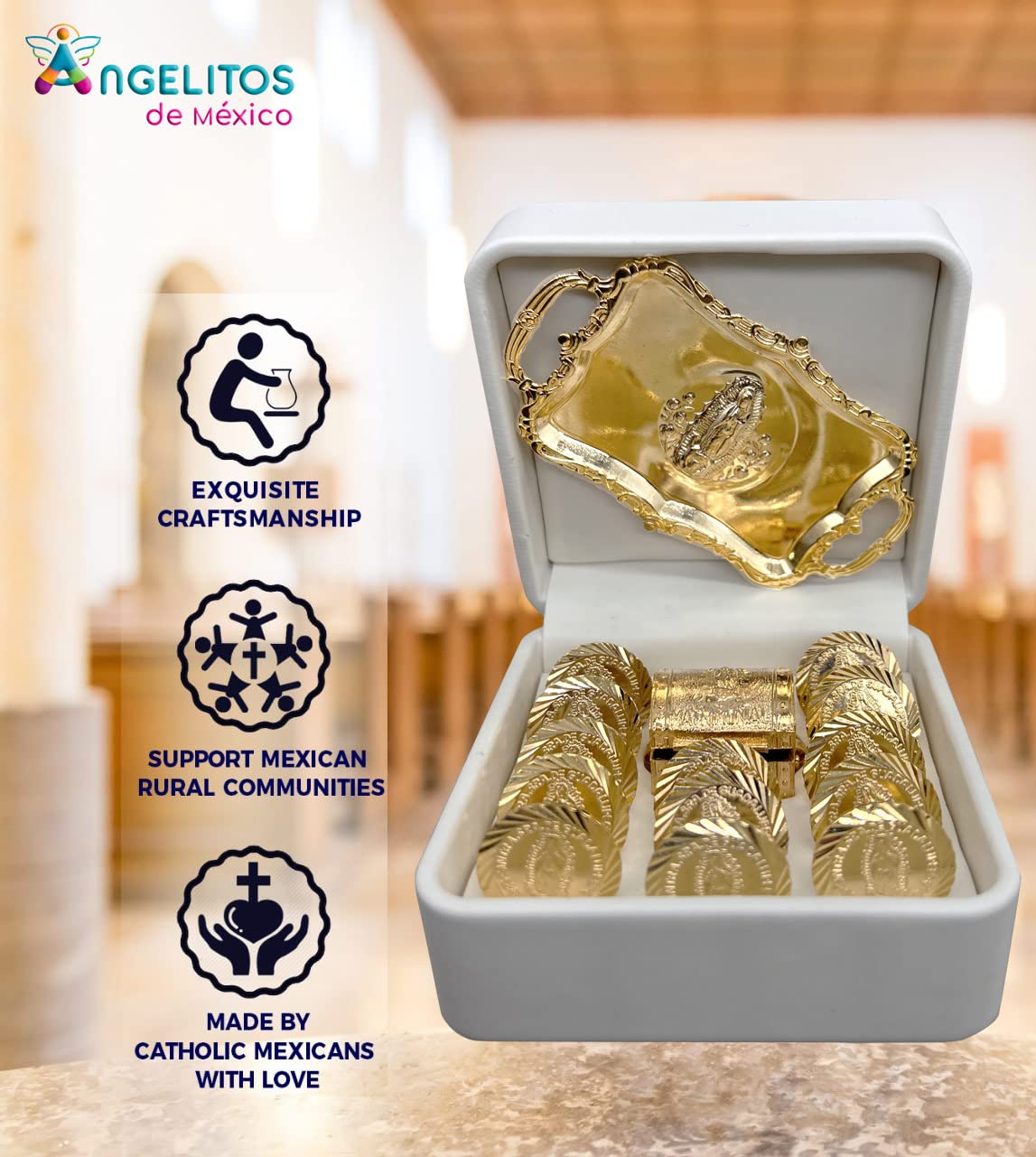 Angelitos de Mexico Wedding Arras Coins - Our Lady of Guadalupe Gold-Plated Collectible Coins for Wedding Ceremonies, Baptisms & Special Occasions