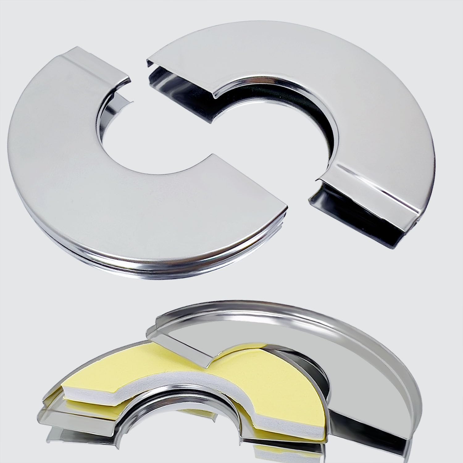 3 Pcs Self-Adhesive Stainless Steel Wall Split Flange Escutcheon Plates - 28mm/1.1 Inch Pipe Hole Cover for Faucet & Plumbing Decoration - Perfect for Bathroom, Kitchen & Utility Pipe Protection