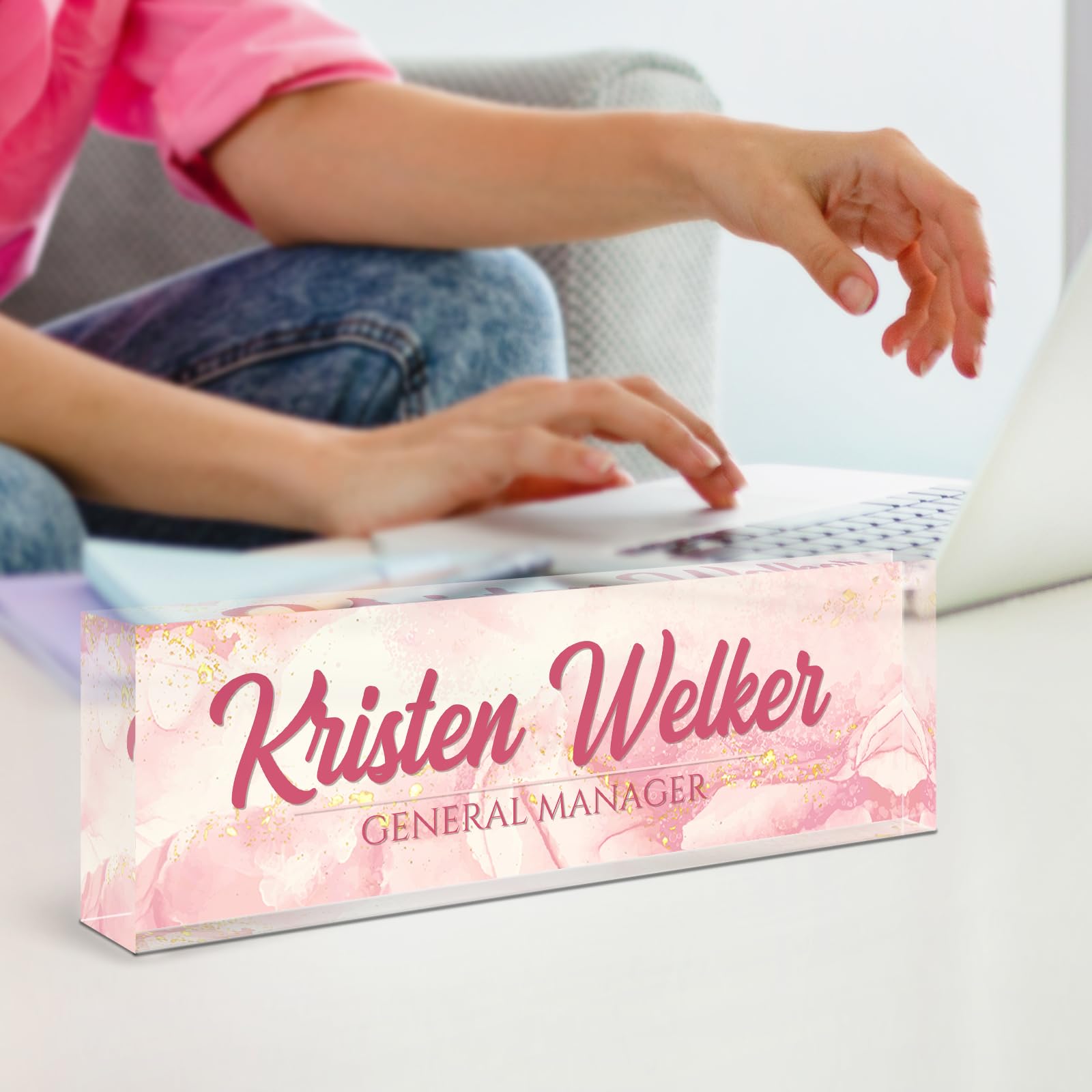 Personalized Acrylic Desk Name Plate - Custom Office Name Sign for Women & Men, Unique Desk Decor for Boss, Nurse, Teacher - Perfect Employee Appreciation Gift (Pink Coast) | Ideal for Office Decor, Workstation Organization & Professional Gifting