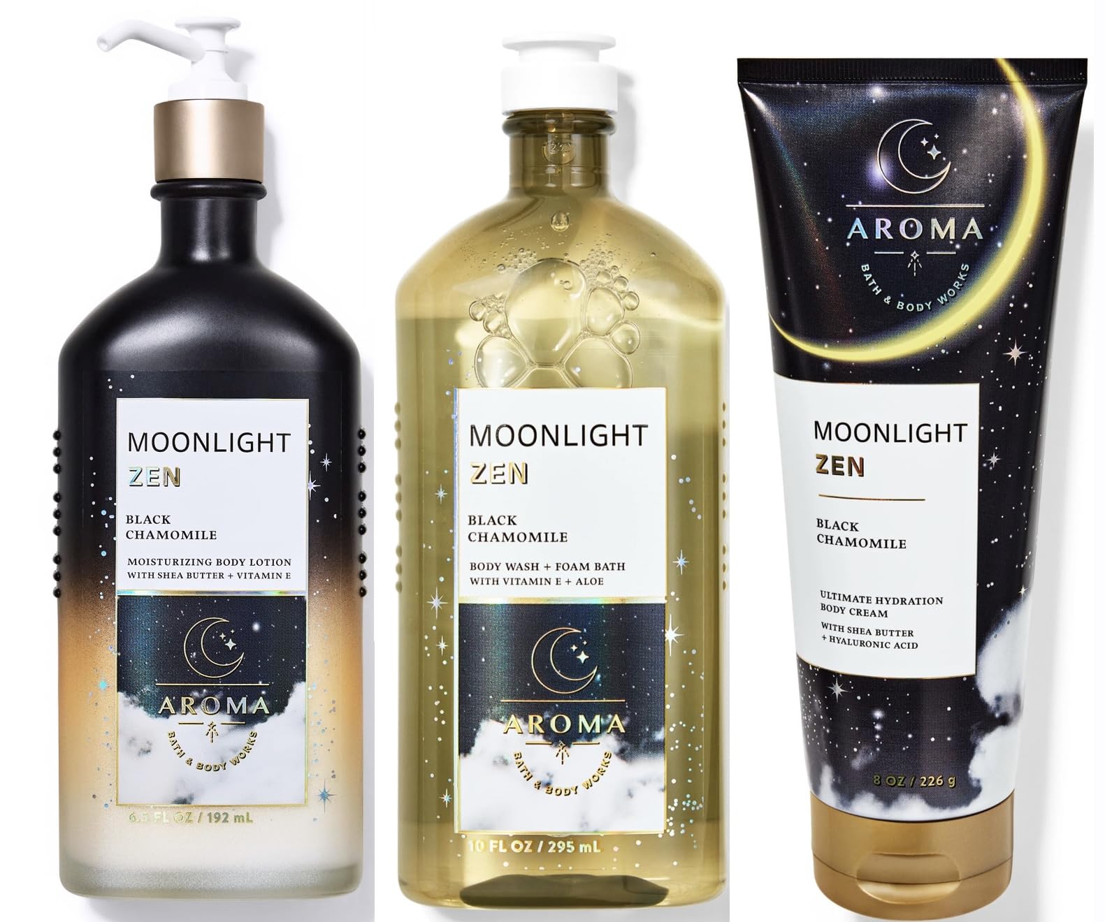Bath & Body Works Sleep Black Chamomile Body Wash & Foam Bath Set with Hydrating Body Lotion & Cream - Moonlight Zen Aromatherapy for Relaxation & Better Sleep