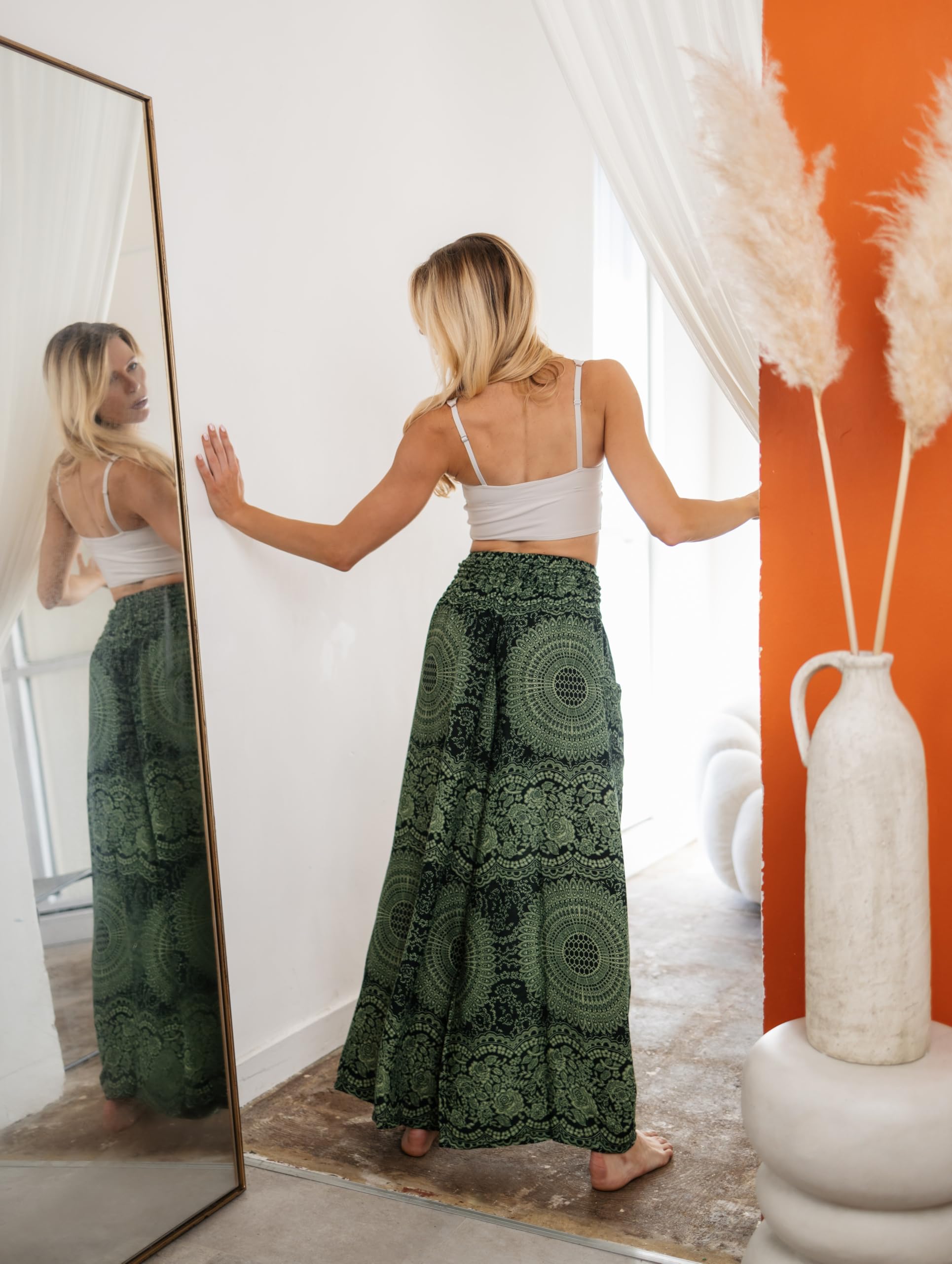 B BANGKOK PANTS Women's Boho Palazzo Pants - Flowy Wide Leg Yoga Pants for Women - Comfortable Stretchy Lounge Pants - Perfect for Yoga, Meditation, and Casual Wear