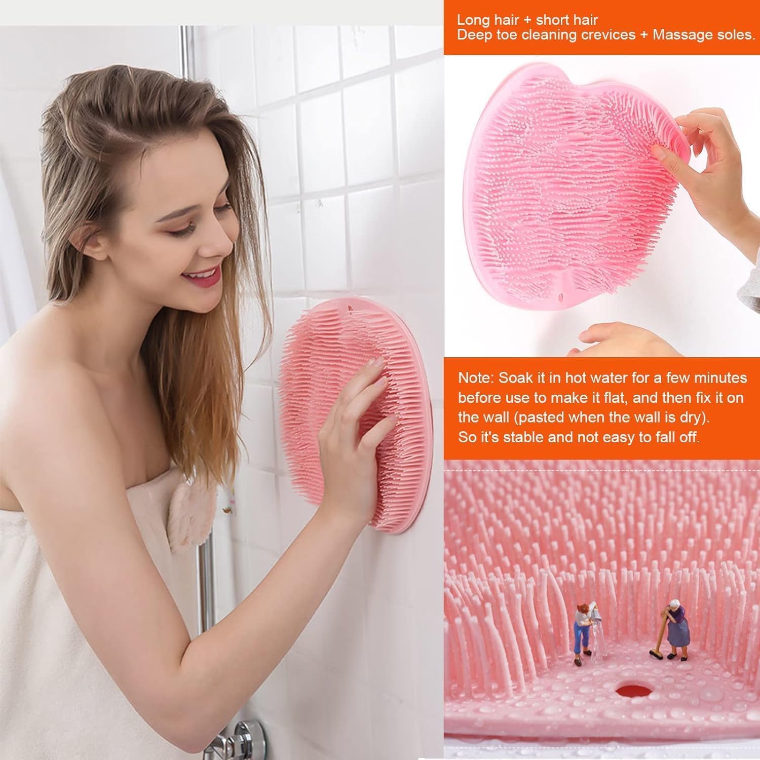ITUSHA Shower Foot Scrubber Mat with Exfoliating Bristles - Wall Mounted Bath Wash Pad with Suction Cups - Non-Slip Foot Roller for Exfoliation & Massage (1PC) - Perfect for Spa, Pedicure & Home Relaxation