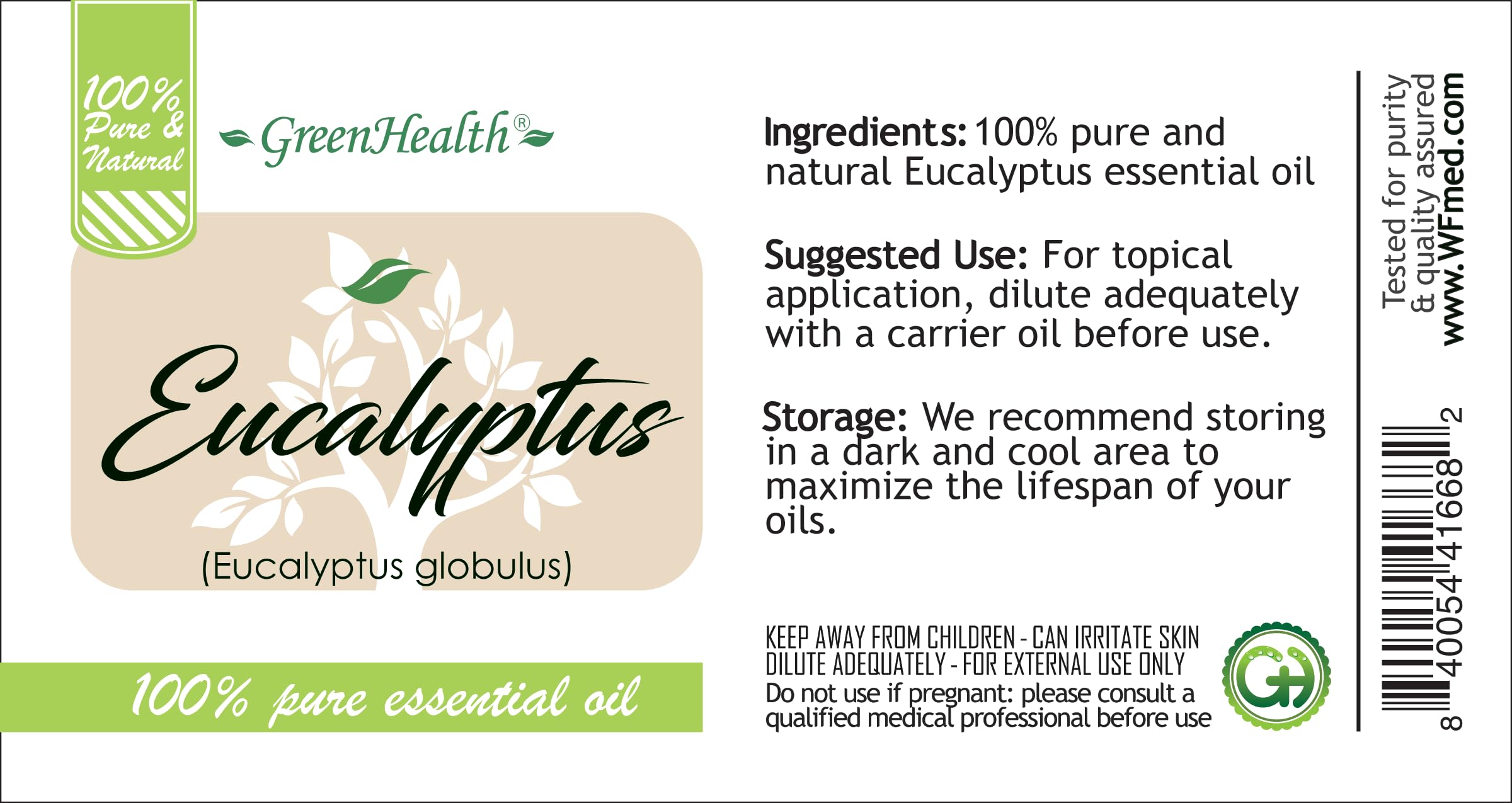 1 Gallon 100% Pure Eucalyptus Essential Oil - Undiluted, Therapeutic Grade for Aromatherapy, Massage & Home Cleaning - GreenHealth Brand