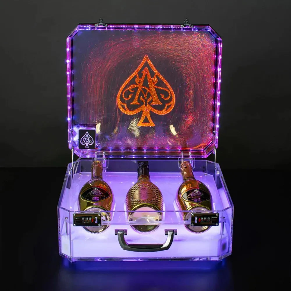 Rechargeable LED Ace of Spade Champagne Display Case - 3 Bottle Capacity with Ice Rock Design for VIP Nightclub, Party, Lounge & Bar Events - Perfect for Champagne Storage & Themed Celebrations