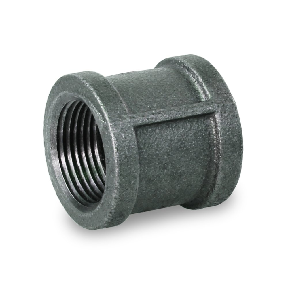 Black Coated Straight Malleable Iron Coupling with Banded Ends - Heavy Duty Pipe Fittings for Plumbing, HVAC and Industrial Applications