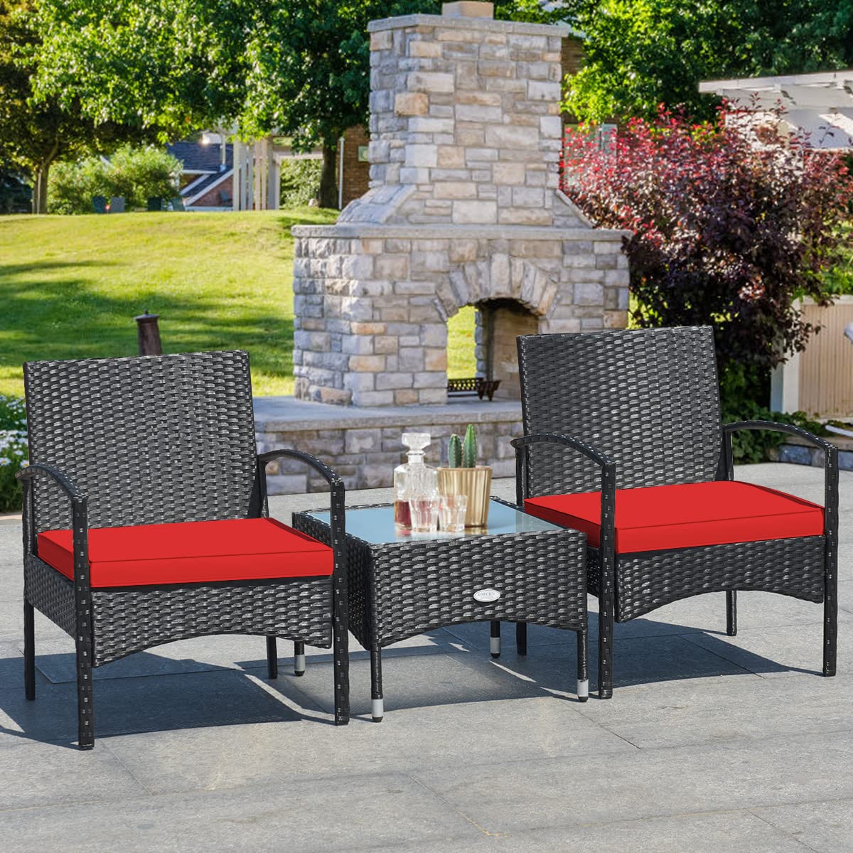 Tangkula 3-Piece Patio Furniture Set - Wicker Rattan Chairs with Coffee Table, Outdoor Conversation Set for Garden, Lawn, Backyard & Poolside (High Load Bearing) - Perfect for Relaxing, Entertaining & Outdoor Gatherings
