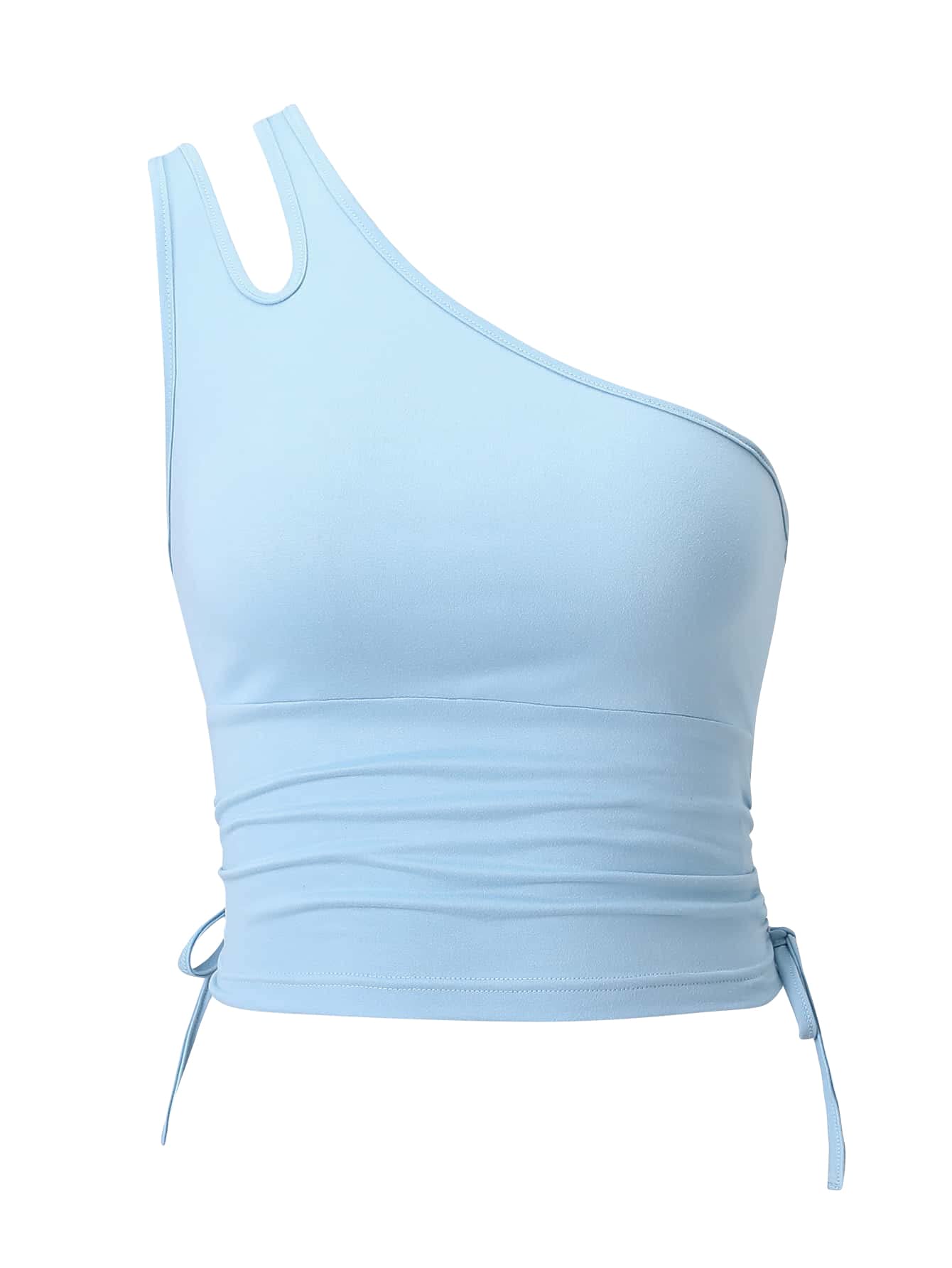 WDIRARA Women's Fashion One Shoulder Ruched Drawstring Side Tank Crop Top - Sexy Summer Tops for Beach, Party & Night Out