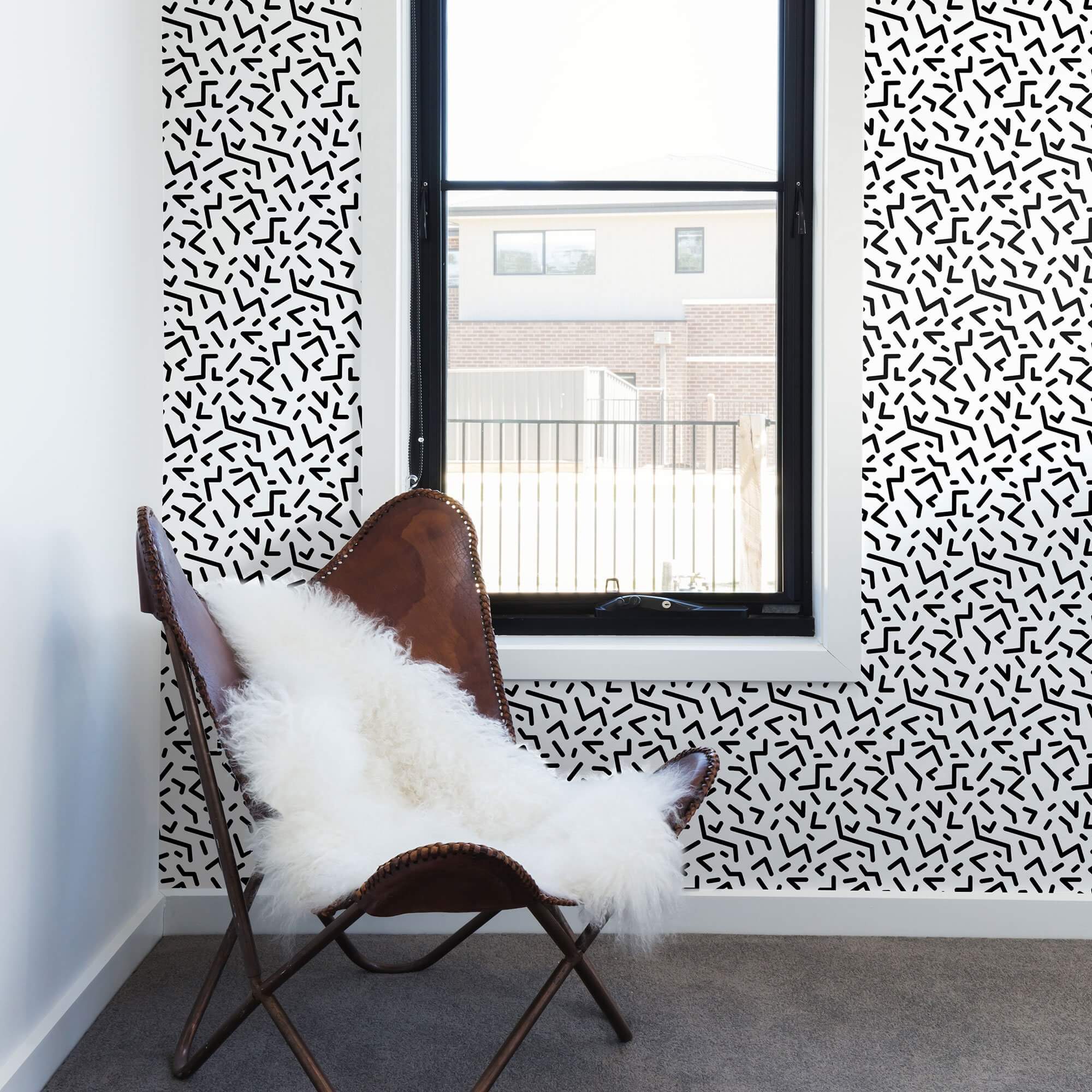 Black and White Textured Geometric Peel and Stick Removable Wallpaper 6890 - Self-Adhesive Wall Decor for Bedroom, Living Room, Office & Nursery - Easy to Install & Remove