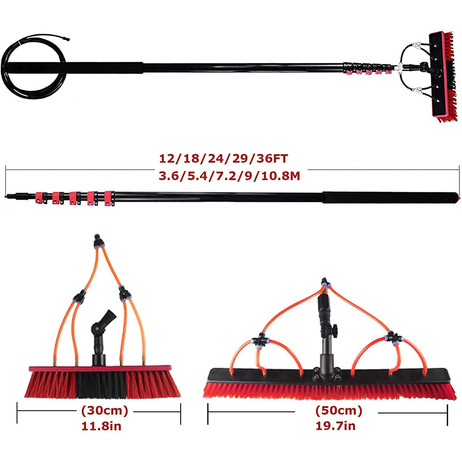 ANUU Water Fed Pole Window Cleaning Kit with 12-39 Feet Telescoping Pole, 55cm Brush & 24FT Hose - Perfect for High-Rise Windows, Solar Panels, and Hard-to-Reach Surfaces