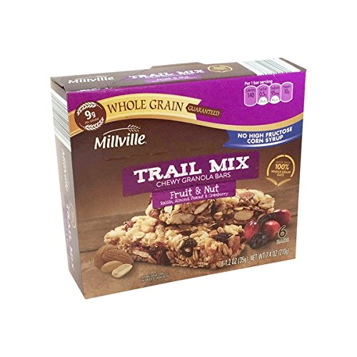 MILLVILLE Trail Mix Granola Bars with Fruit & Nuts - 6 Pack | Healthy Snacks for Hiking, Camping & On-the-Go Energy