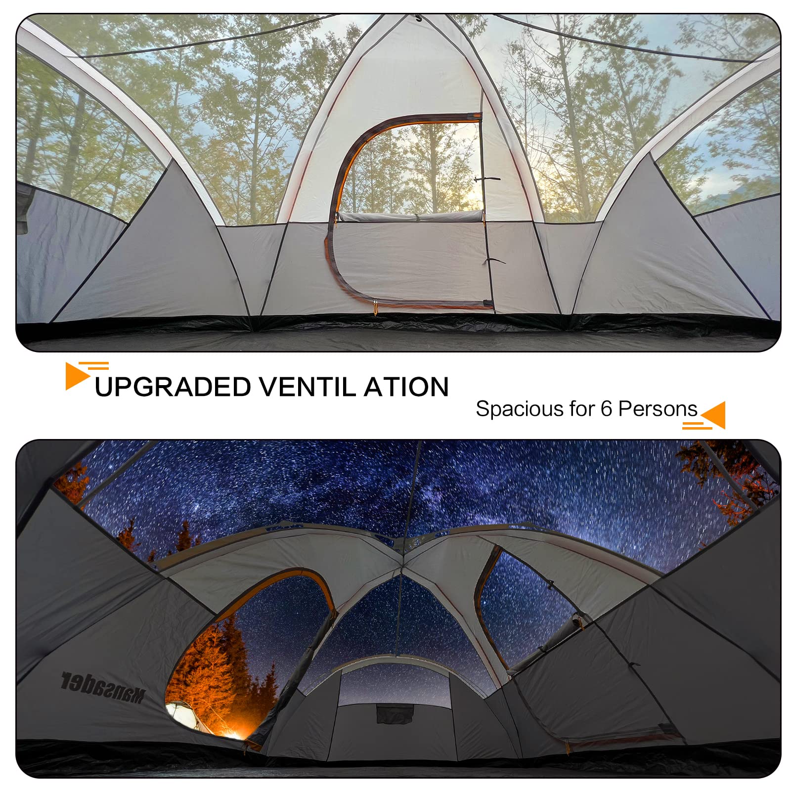 6 Person Family Camping Tent - Waterproof Windproof Outdoor Tent with Top Rainfly, Easy Setup Pop Up Tent for Camping, Hiking, Travel & Backpacking | Perfect for Family Adventures, Beach Trips and Music Festivals