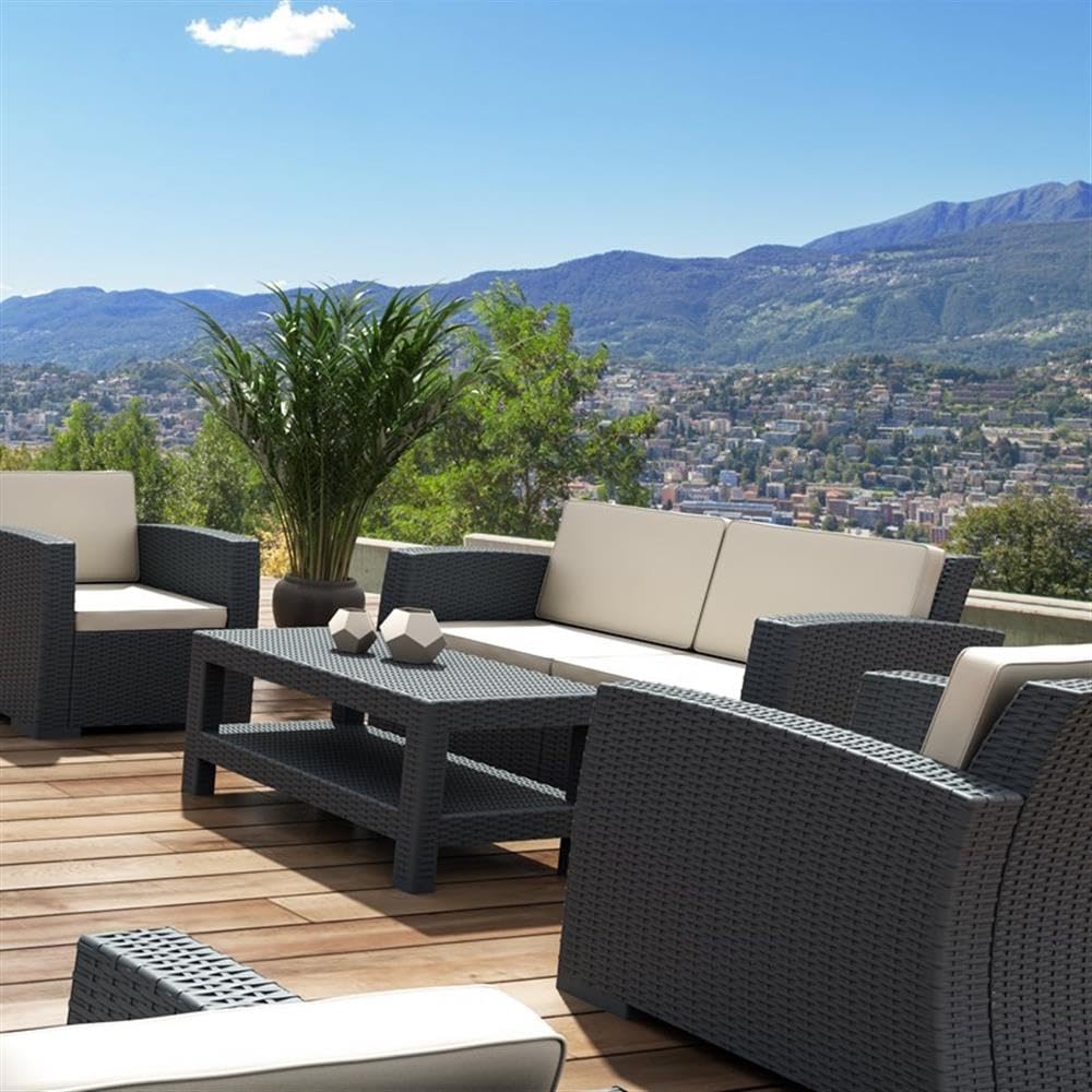 Compamia Monaco Outdoor Coffee Table - Dark Gray Weather-Resistant Commercial-Grade Patio Furniture for Garden, Poolside & Backyard Relaxation