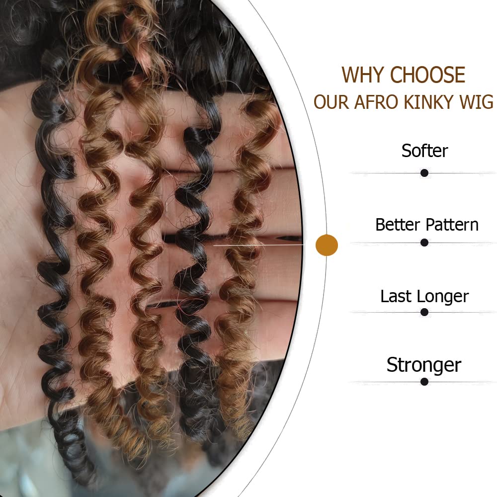 KEAT Short Curly Afro Kinky Wigs for Black Women - Natural Looking Heat Resistant Synthetic Wig in Black/Brown Mix with Fluffy Bangs | Perfect for Daily Wear, Cosplay & Party Hairstyles