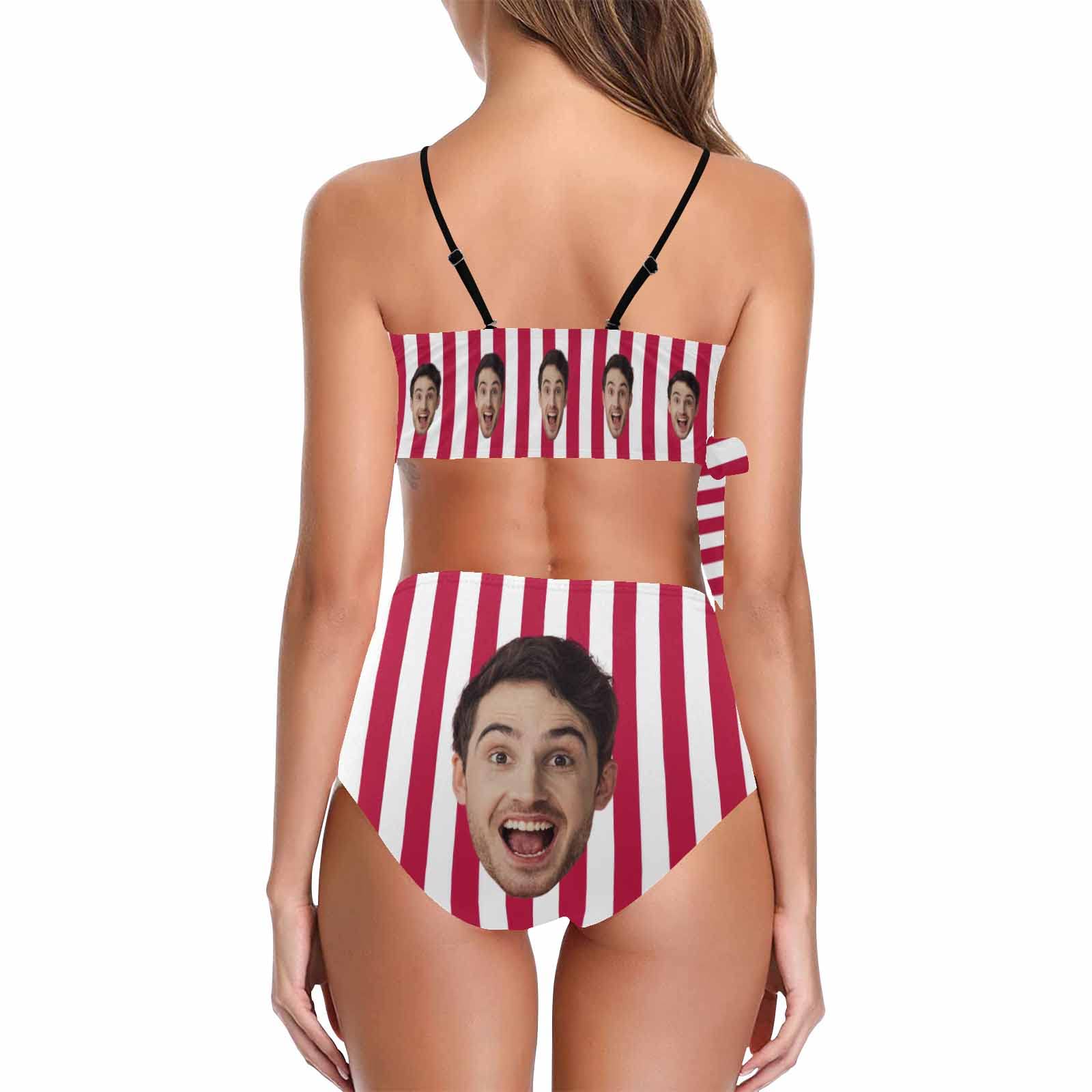 Custom Face Swimsuit for Women - Personalized Knot Side Bikini with Boyfriend Photo - Funny Beach Swimwear Gift for Couples, Bachelorette Parties & Summer Vacations