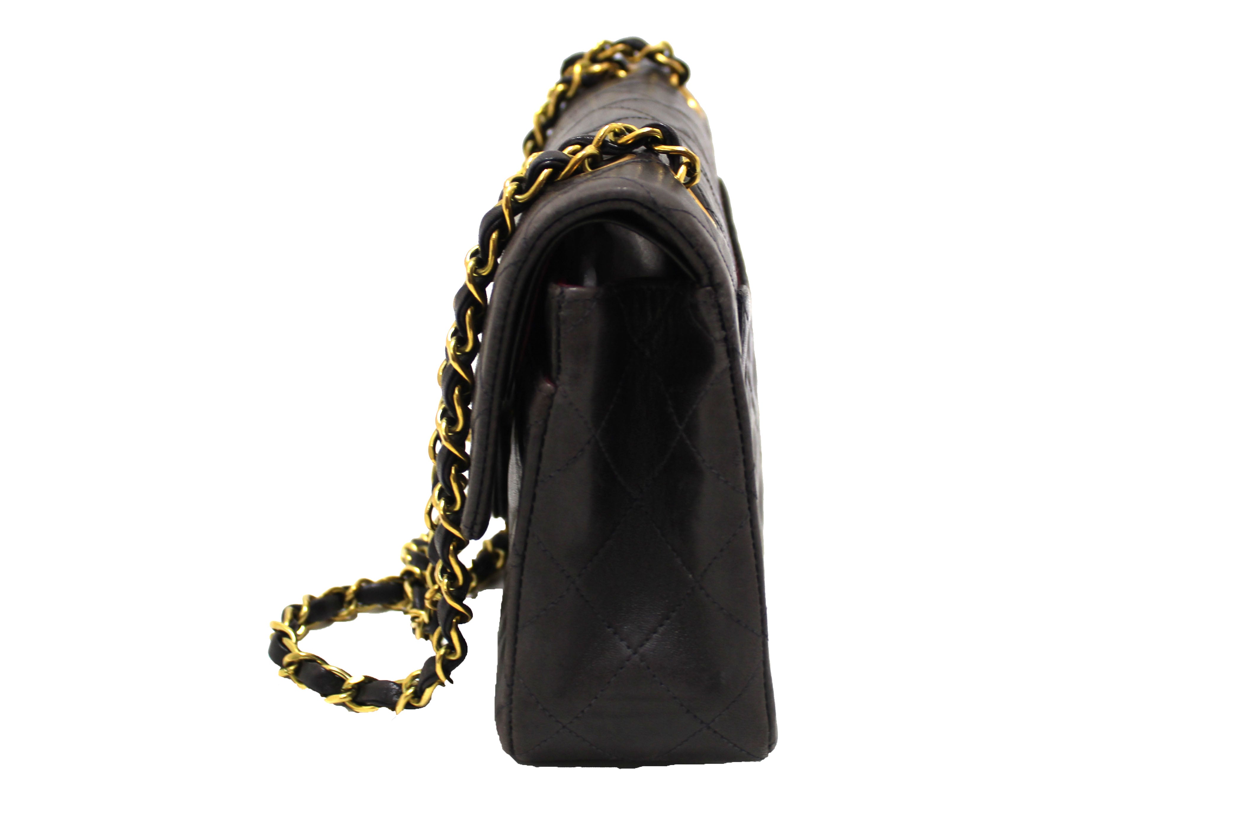 Authentic Vintage Chanel Black Lambskin Leather Classic Medium Double Flap Bag - Luxury Handbag for Women, Perfect for Evening Events & Special Occasions
