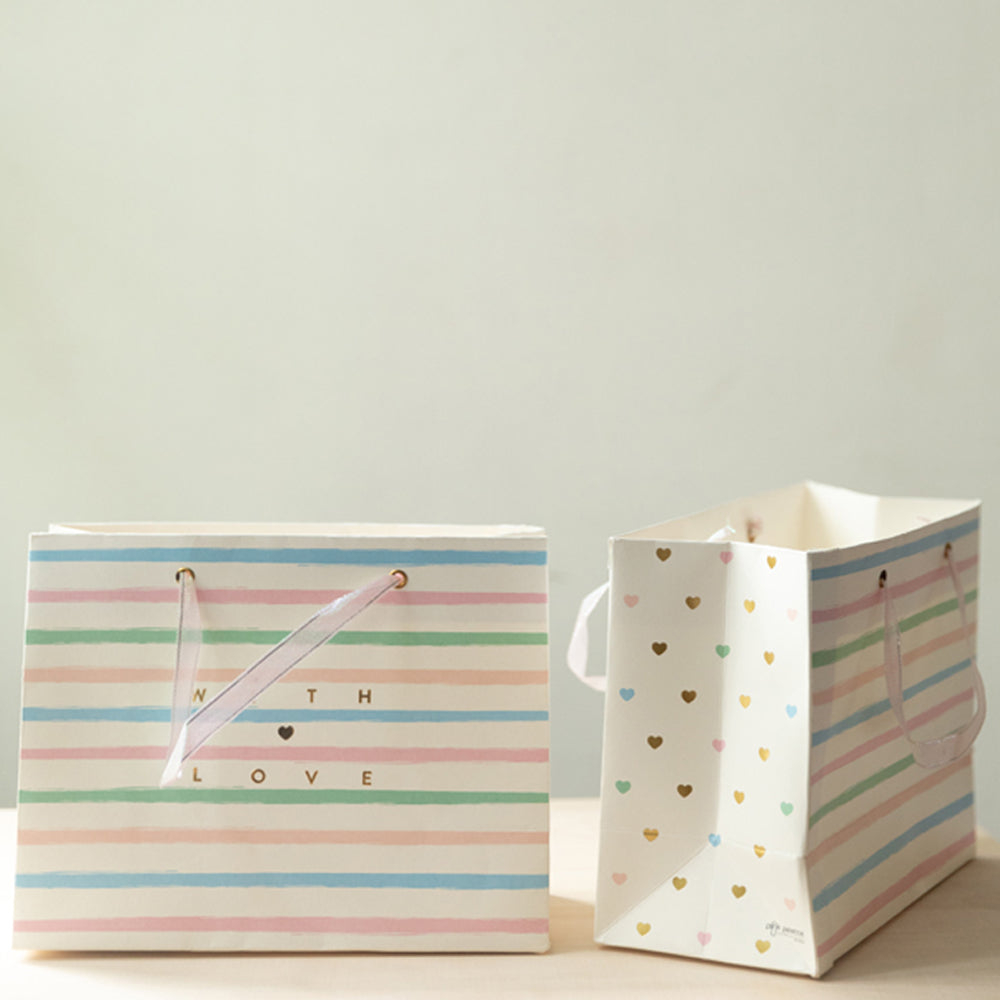 Vibrant Multicolor Candy Stripes Gift Bags - Set of 5 for Birthday Parties, Baby Showers & Holiday Gifting