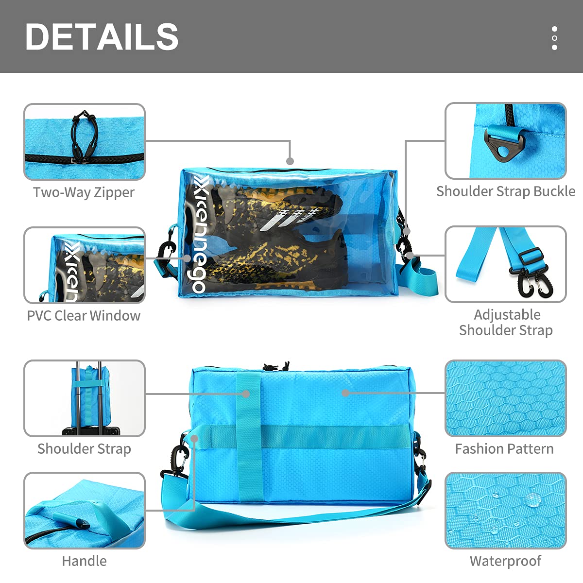 Xicennego Portable Basketball Shoe Bag with Zipper - Waterproof Sneaker Storage Organizer - Foldable Shoe Box for Travel & Gym - Durable PU Shoe Pouch for Men & Women (Blue) - Perfect for Sports, Travel, and Daily Shoe Protection