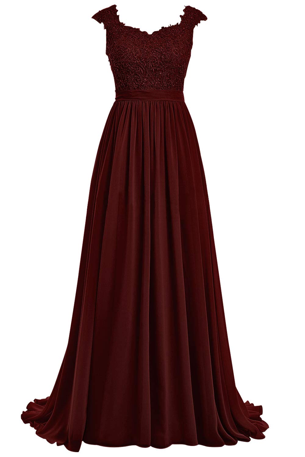Elegant V-Neck Lace Bridesmaid Dresses | Long Chiffon Prom & Evening Gowns with Cap Sleeves | Perfect for Weddings, Formal Events & Special Occasions