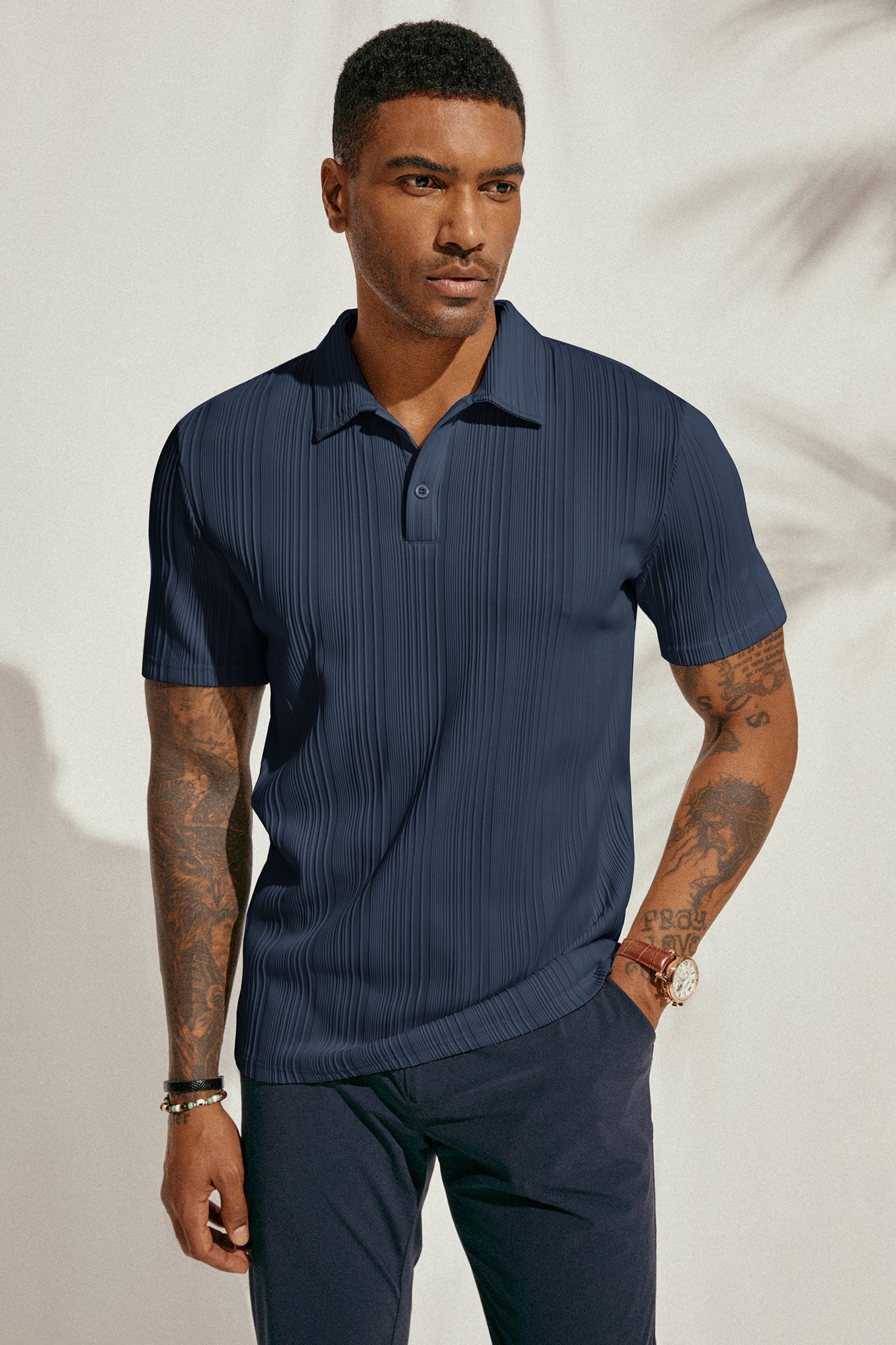 Men's Textured Knit Polo Shirts - Regular Fit Stretchy Golf Shirts for Casual Wear & Sports | Breathable Comfortable Cotton Blend Top for Office, Golfing & Outdoor Activities