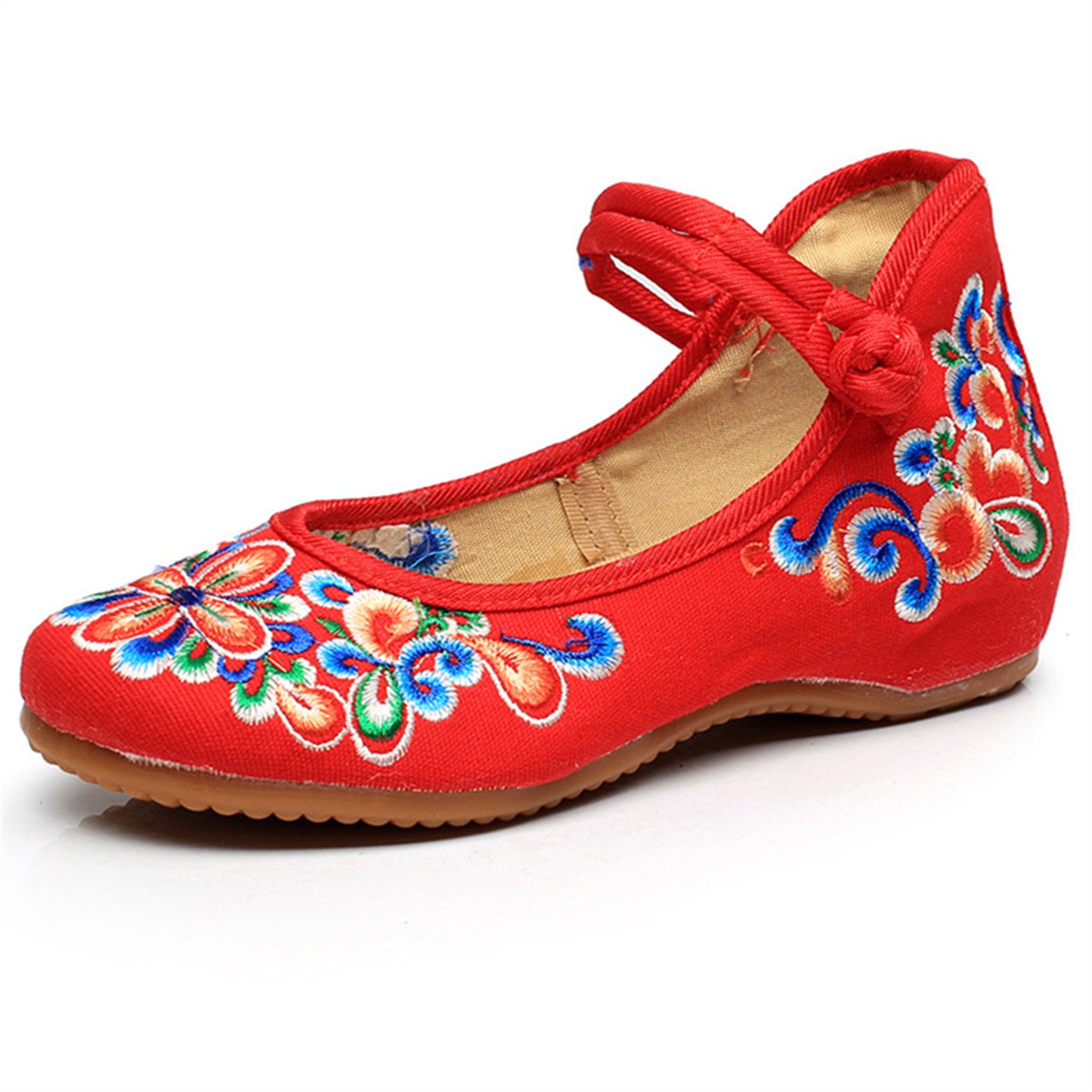 Qhome Women's Chinese Embroidery Mary Jane Flats - Comfortable Casual Walking Shoes for Travel, Work & Daily Wear | Traditional Handmade Design for Spring Summer Outfits