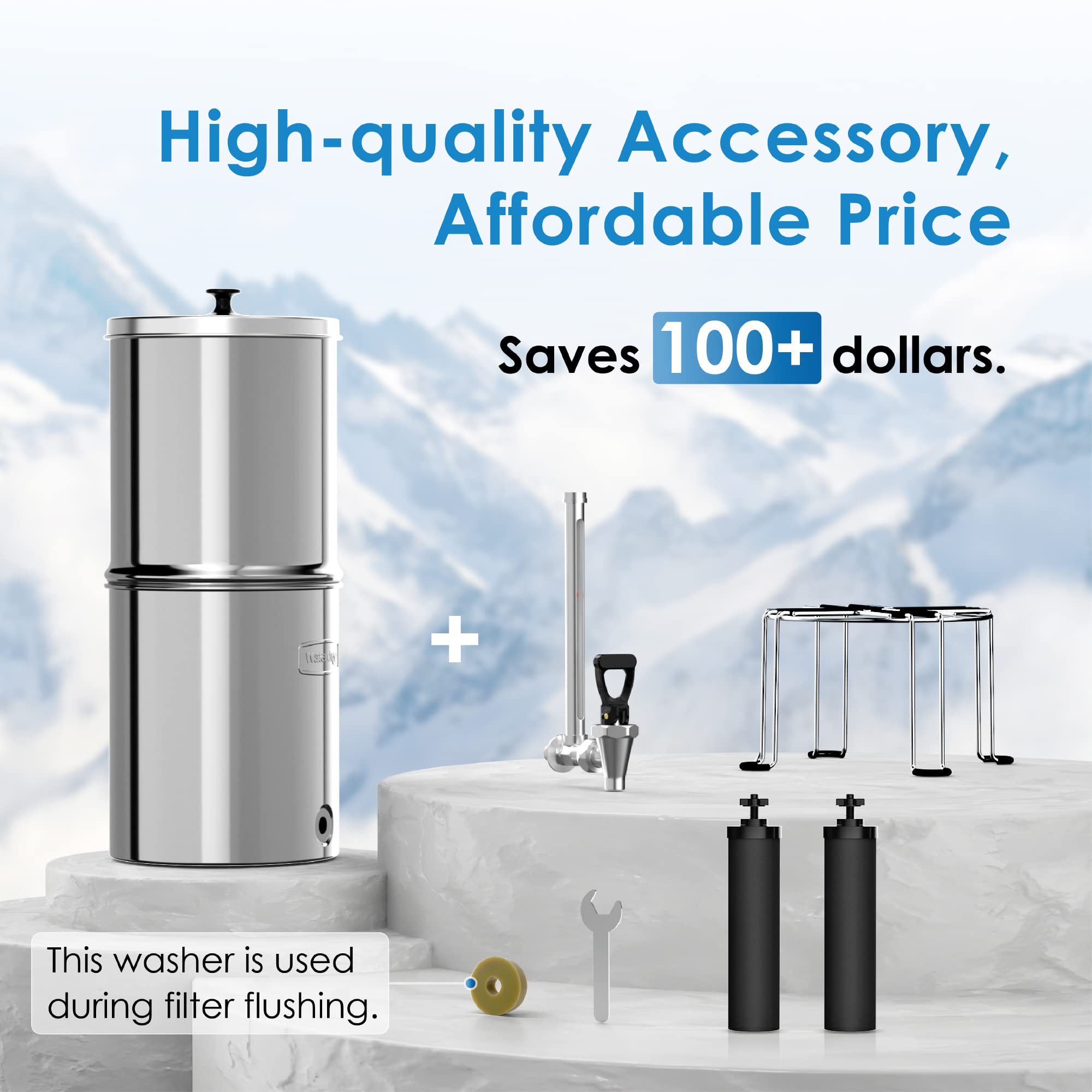 Premium Waterdrop Water Filter System - NSF/ANSI 42 & 372 Certified, 2.25G Stainless Steel Tank with 2 Filters, Sight Glass Spigot & Stand - Effectively Reduces Chlorine, Lead & Impurities | WD-TK-S | Perfect for Home, Office & RV Use