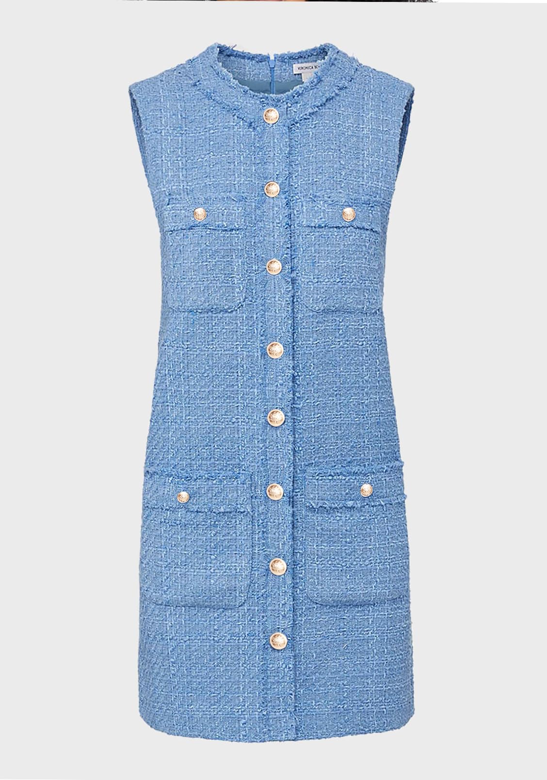 Kedera Women's Tweed Jackie Dress - Elegant Crew Neck Sleeveless Button Bodycon Mini Dress for Cocktail Parties, Date Nights & Office Wear | Fashionable & Comfortable Outfit