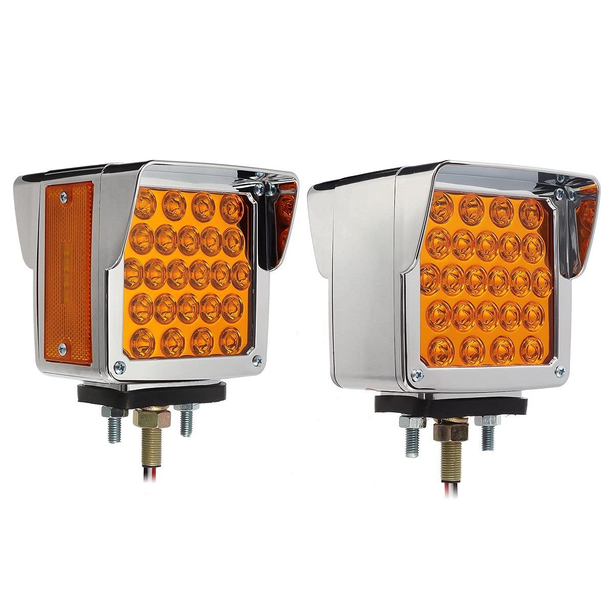 Partsam 5Pcs 17LED Amber Cab Marker Lights + 52LED Square Stop/Turn/Tail Lights with Chrome Visor - Heavy Duty Truck & Trailer Lighting Replacement for Enhanced Road Safety