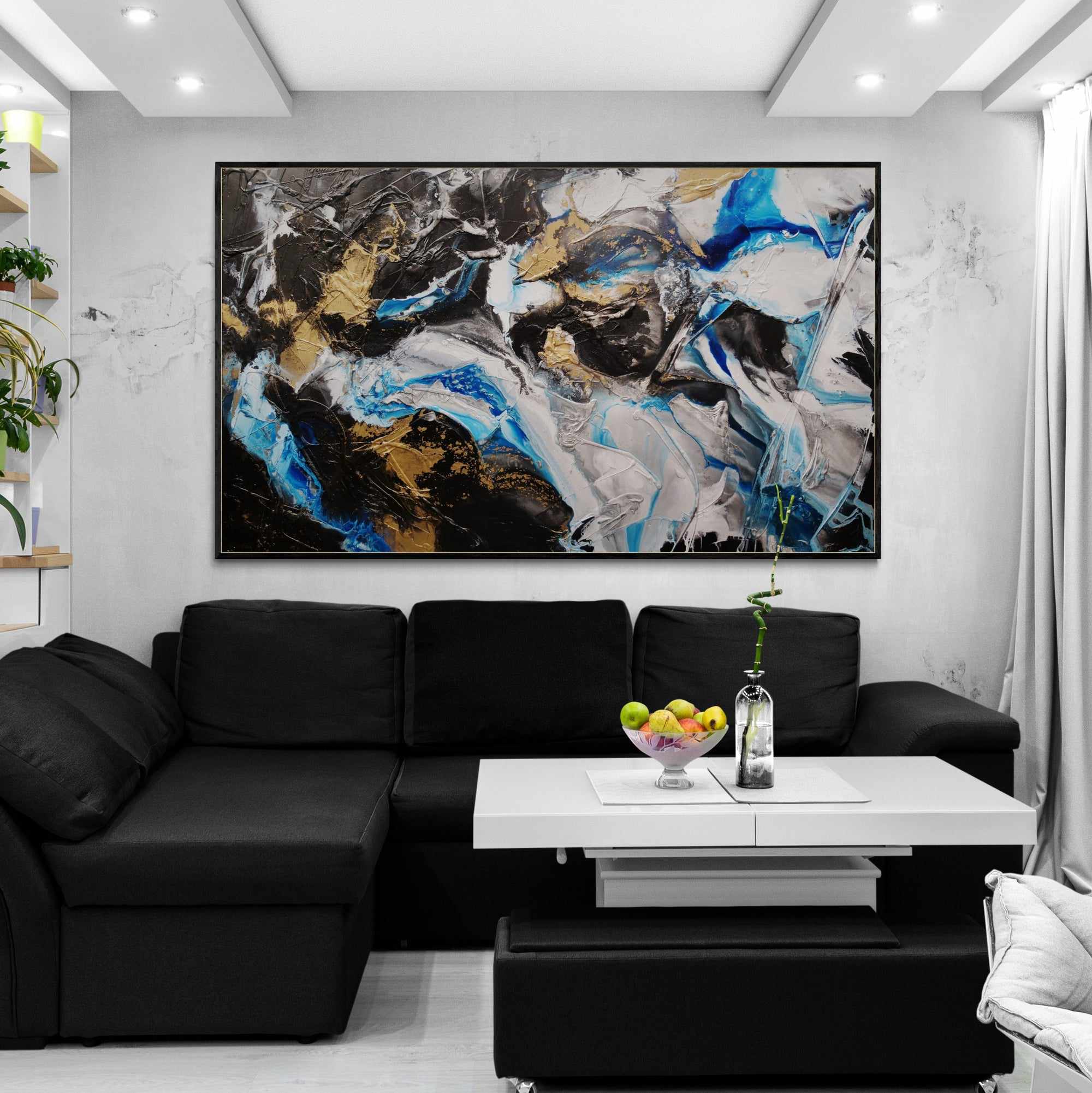 Black Cobalt Gold Textured Abstract Painting - 250cm x 150cm Large Wall Art for Living Room, Bedroom & Office Decor | Cobalt Bliss Collection