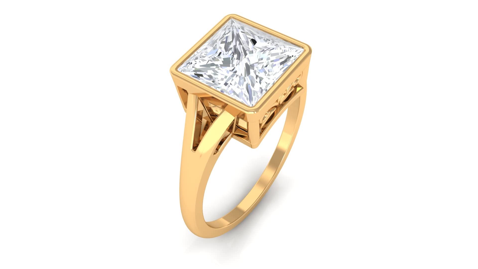 3.25 Carat Moissanite Solitaire Ring - 8MM Princess Cut Bezel Set Engagement Ring in 14K Solid Gold | Elegant Split Shank Design for Weddings, Proposals & Anniversary Gifts