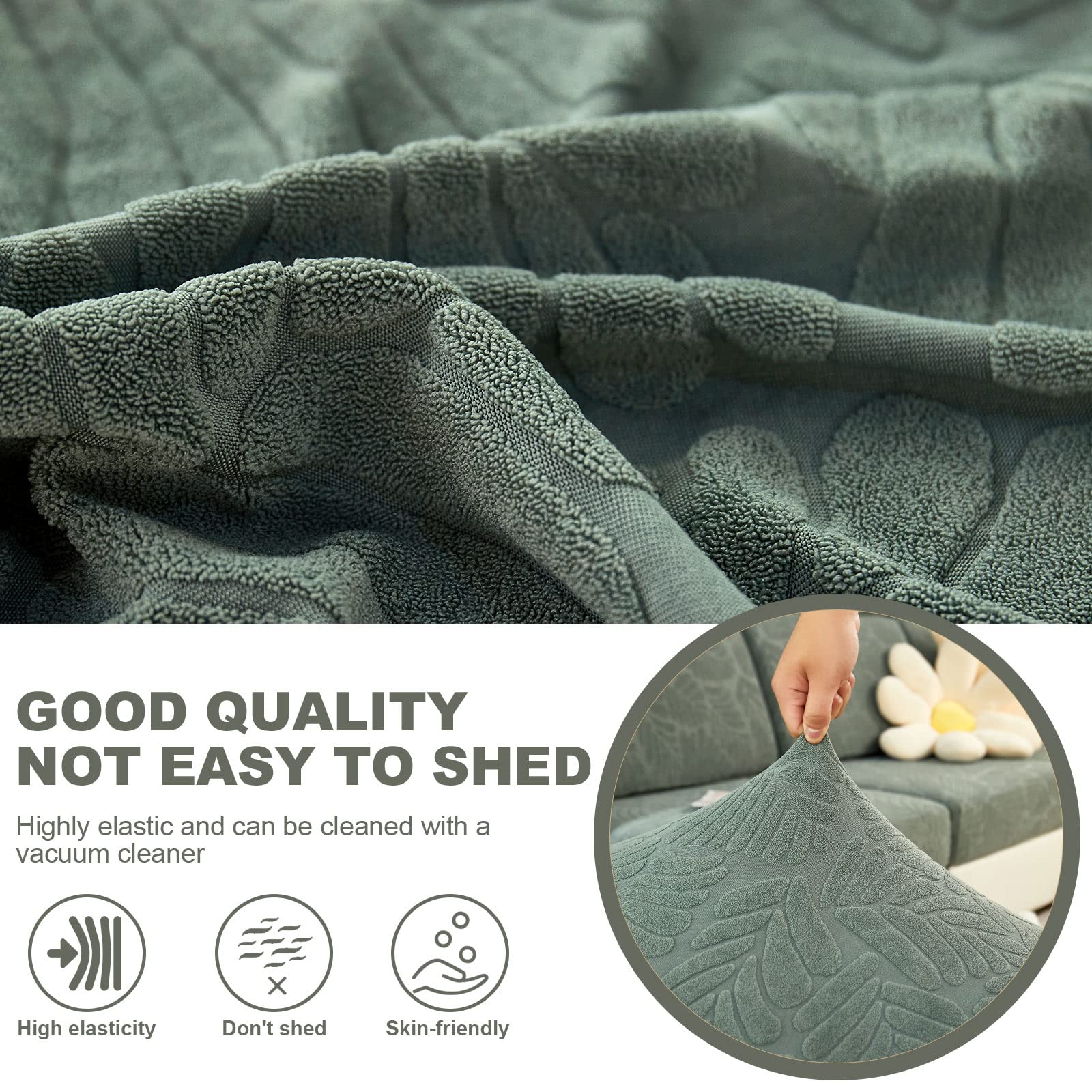 Stretchable Universal L-Shaped Sofa Slipcover - Wear-Resistant Magic Couch Cushion Cover for 3-Seater | MIFXIN Furniture Protector in Leaves Green | Perfect for Living Room, Sectional Sofa & Chaise Lounge Protection