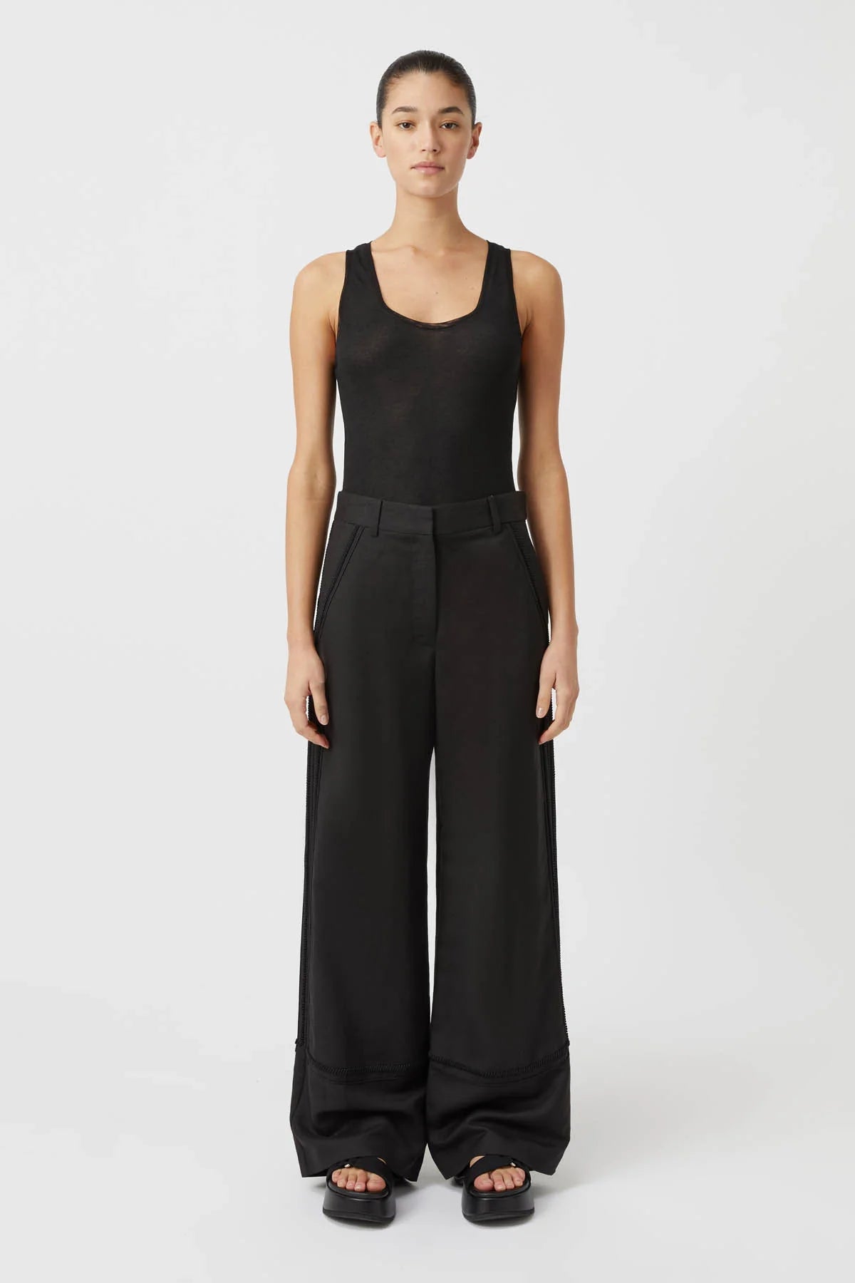 Fortuna Women's Black Stretch Pants - Comfortable High Waist Trousers for Work, Office & Casual Wear