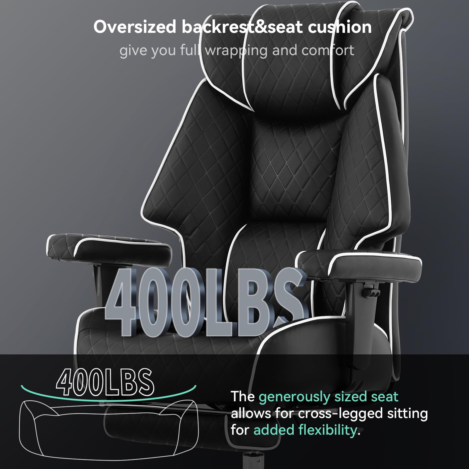 Big and Tall Office Chair with Footrest - 400lbs Capacity PU Leather High Back Executive Chair, Ergonomic Computer Desk Chair with Lumbar Support for Heavy People (Black) - Perfect for Home Office, Gaming, and Long Work Sessions