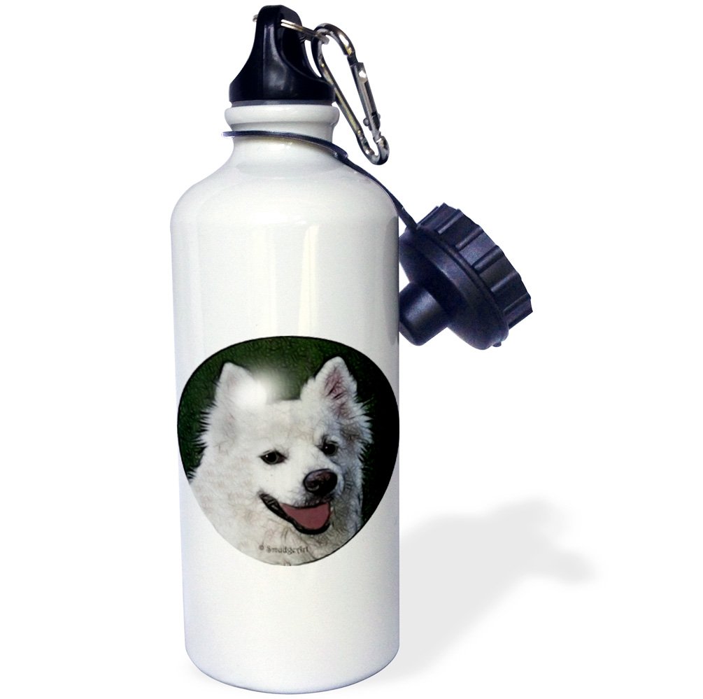3D Rose American Eskimo Dog Sports Water Bottle - 21 oz Insulated Stainless Steel Thermos for Gym, Hiking & Outdoor Activities - White