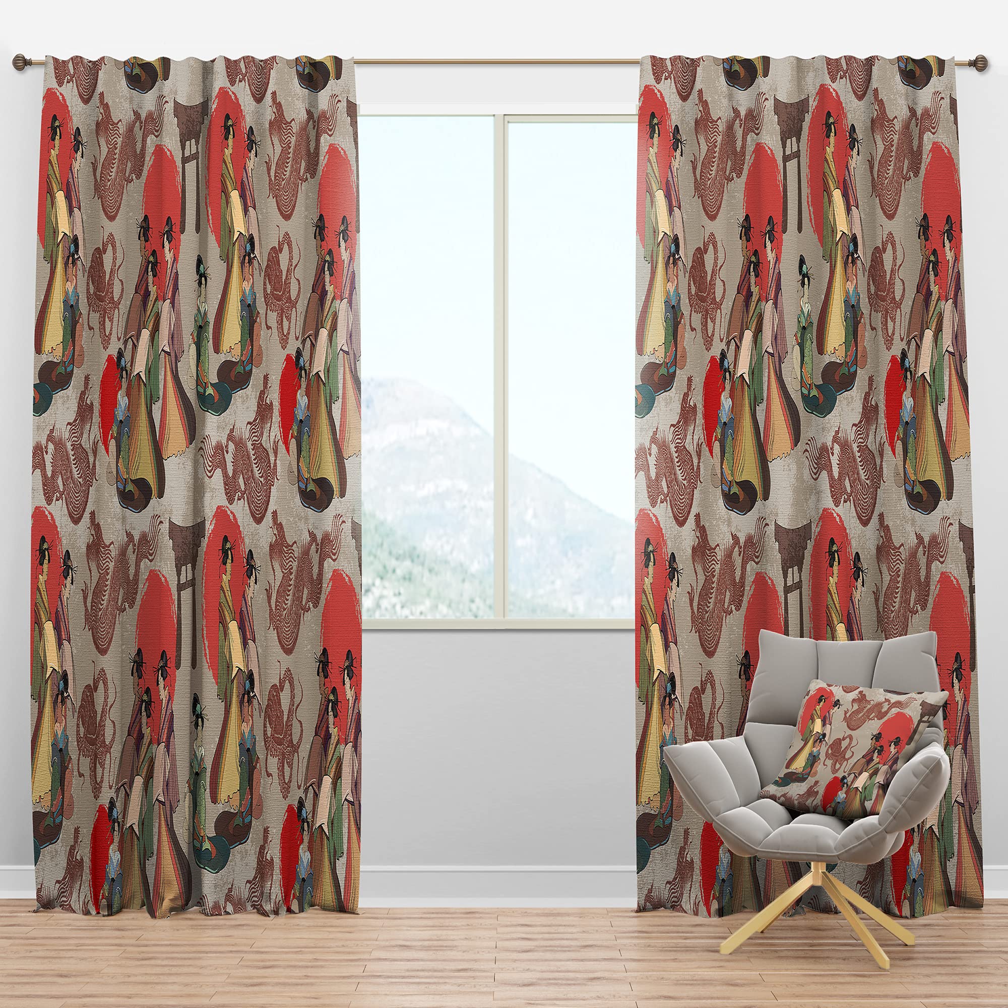 DesignQ Blackout Curtains with Japanese & Chinese Cultural Patterns - Thermal Insulated Single Panel (52x120 inches) for Bedroom & Living Room - Perfect for Home Decor, Light Blocking, and Temperature Control