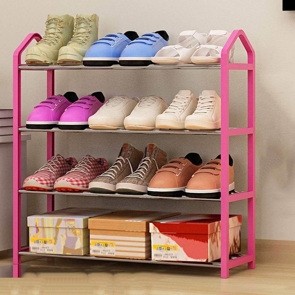 4-Tier Stainless Steel Shoe Rack - 12 Pair Stackable Shoe Storage Organizer with Durable Metal Shelves - Space Saving Entryway Shelf for Closet, Bedroom & Hallway (Purple)