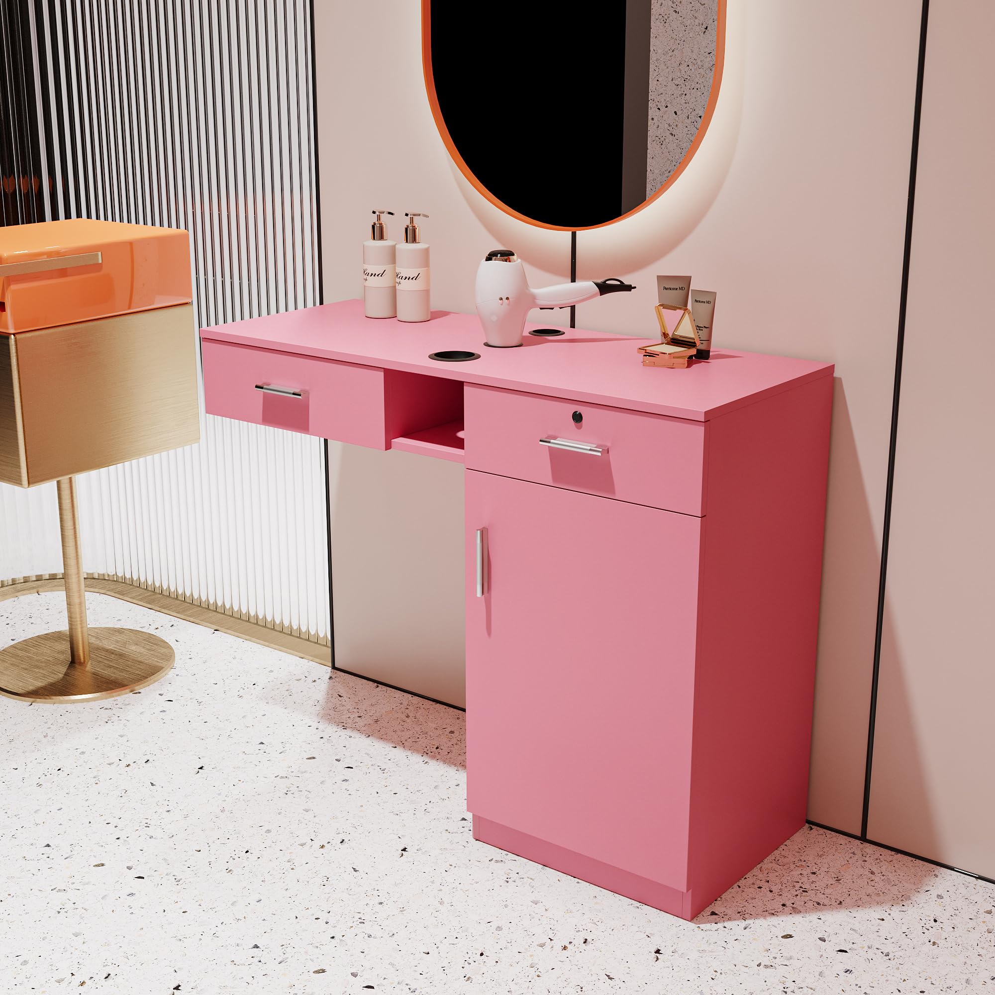 Taikonaut Wall Mount Barber Station w/Storage & Lockable Drawers - Salon Equipment for Stylists